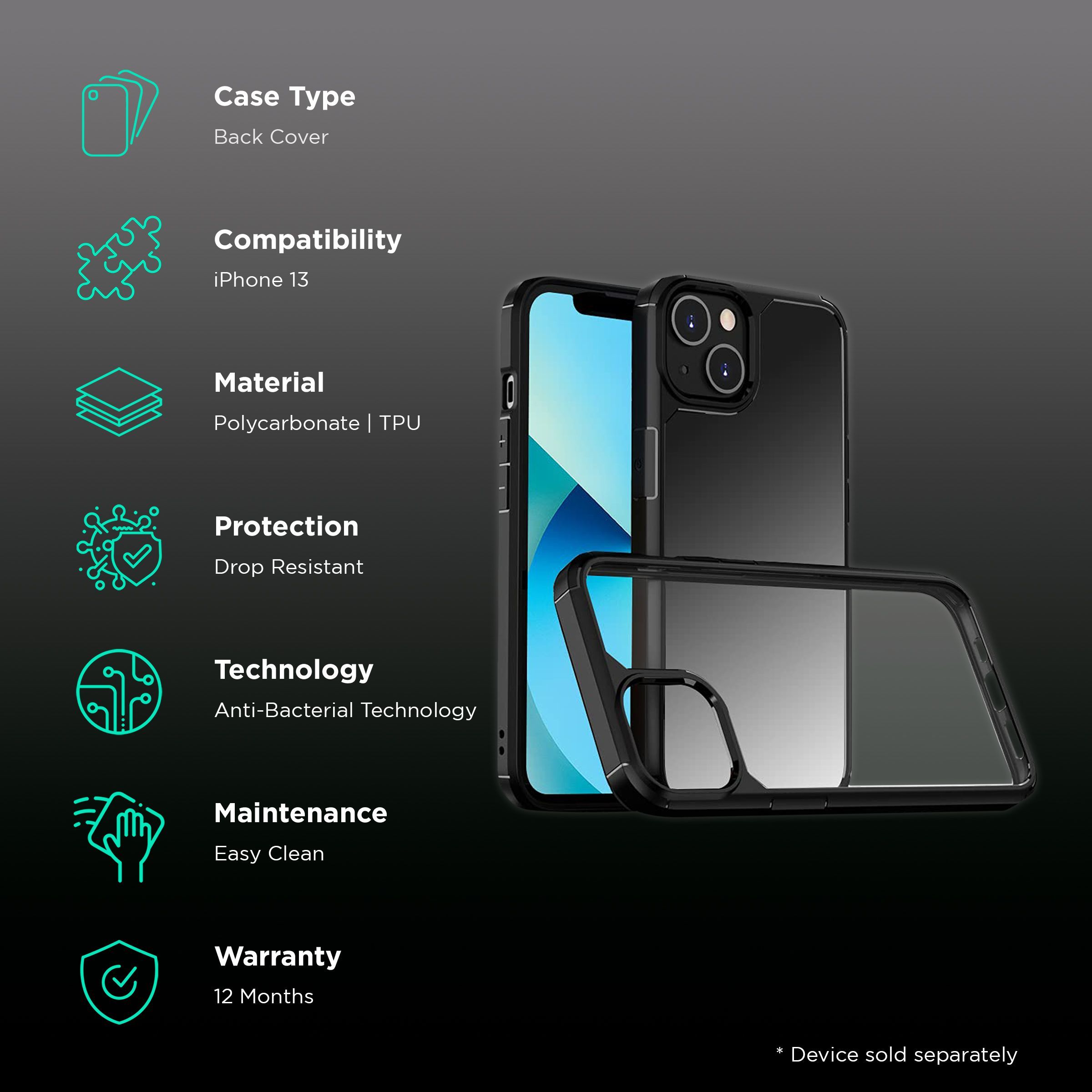 GRIPP Defender Hard Polycarbonate & TPU Back Cover for Apple iPhone 13 (Drop Protection, Black)_2