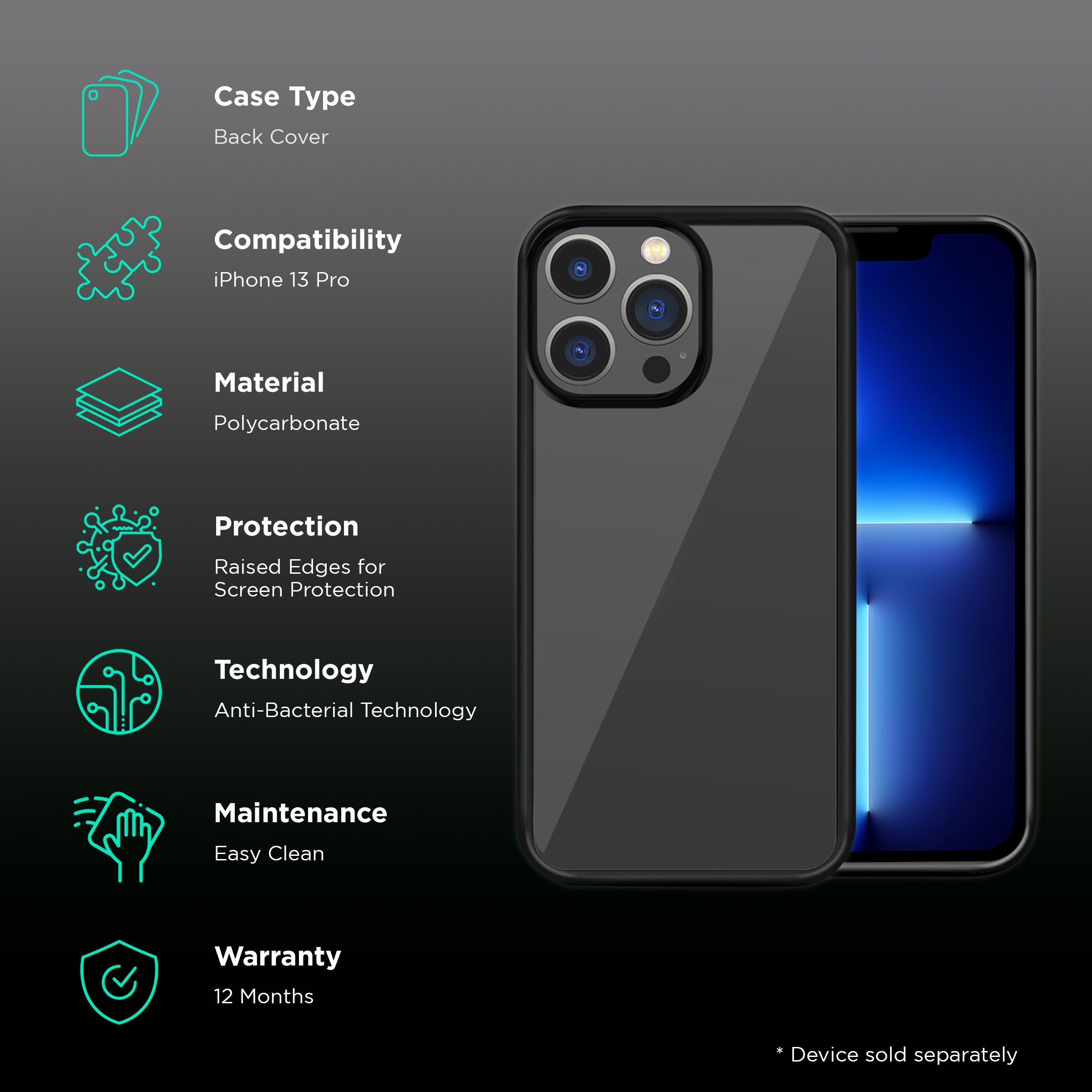 GRIPP Ming Hard Polycarbonate Back Cover for Apple iPhone 13 Pro (Drop Protection, Black)_2