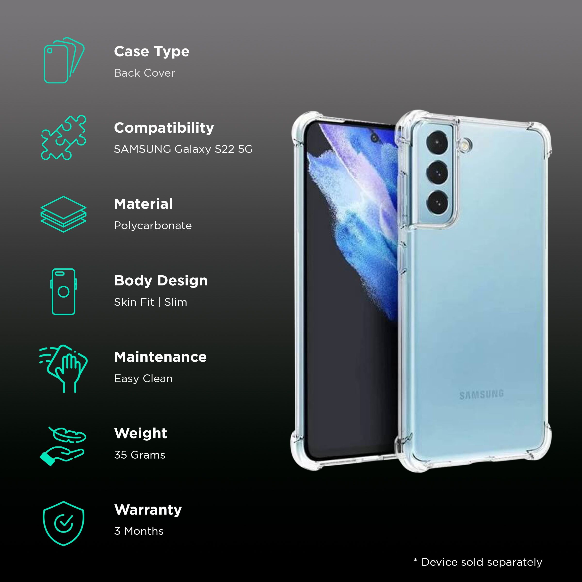 Inbase Ultra Slim Polycarbonate Back Cover for SAMSUNG Galaxy S22 5G (Ultra Lightweight, Clear)_2