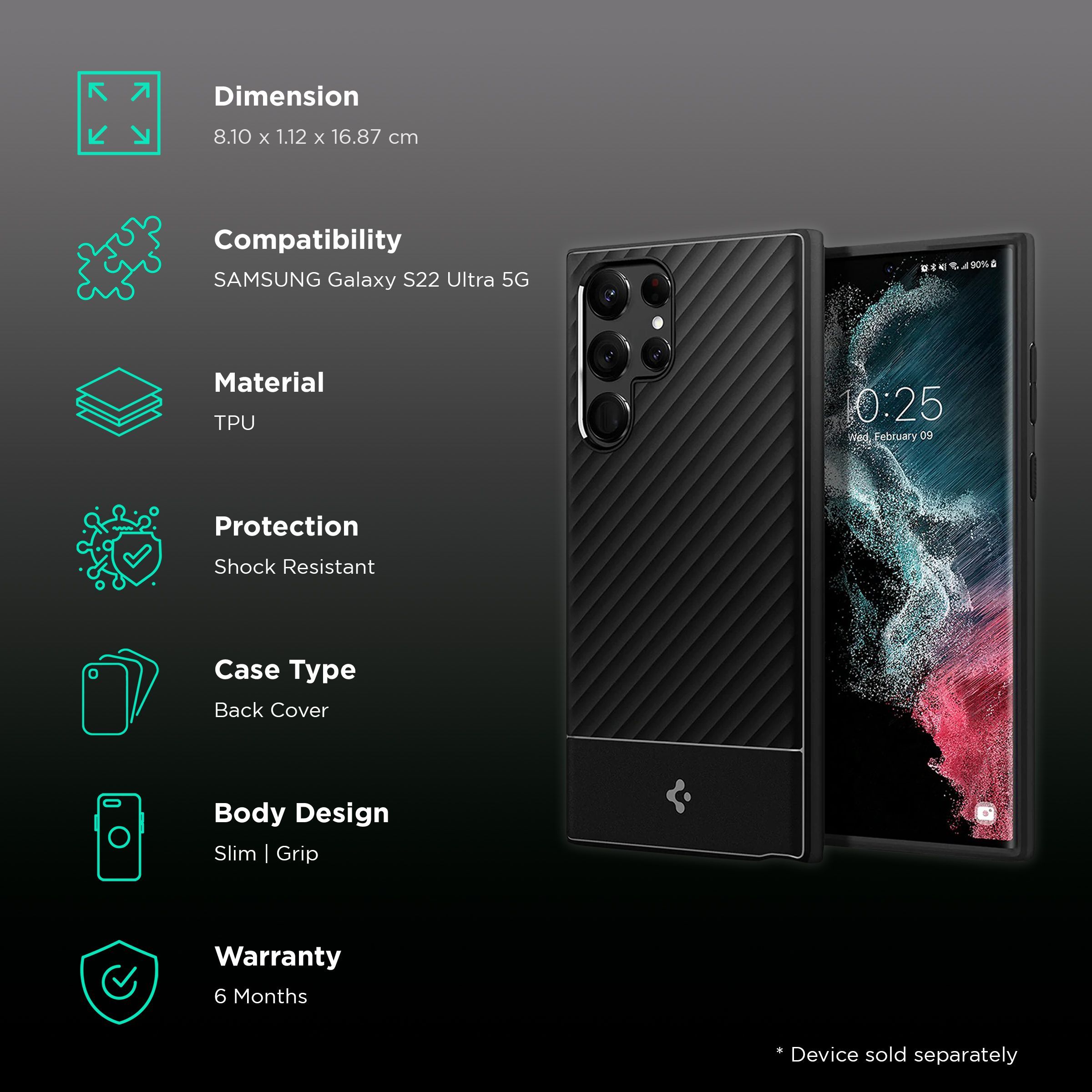 Spigen Core Armor TPU Back Cover for SAMSUNG Galaxy S22 Ultra 5G (Mil-Grade Shock Absorbent Layer, Matte Black)_2