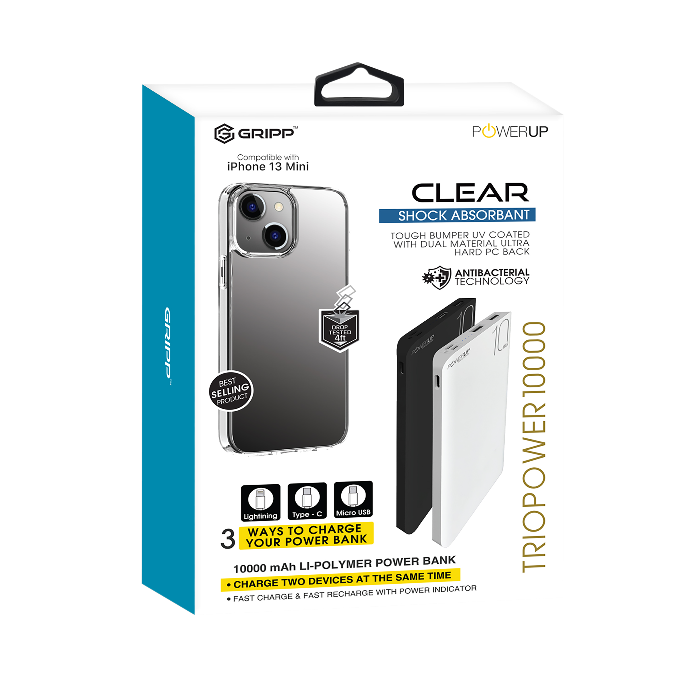 GRIPP Hard Polycarbonate Back Cover & Power Bank Combo for Apple iPhone 13 Mini (Scratch Resistant, Multi Color)_2