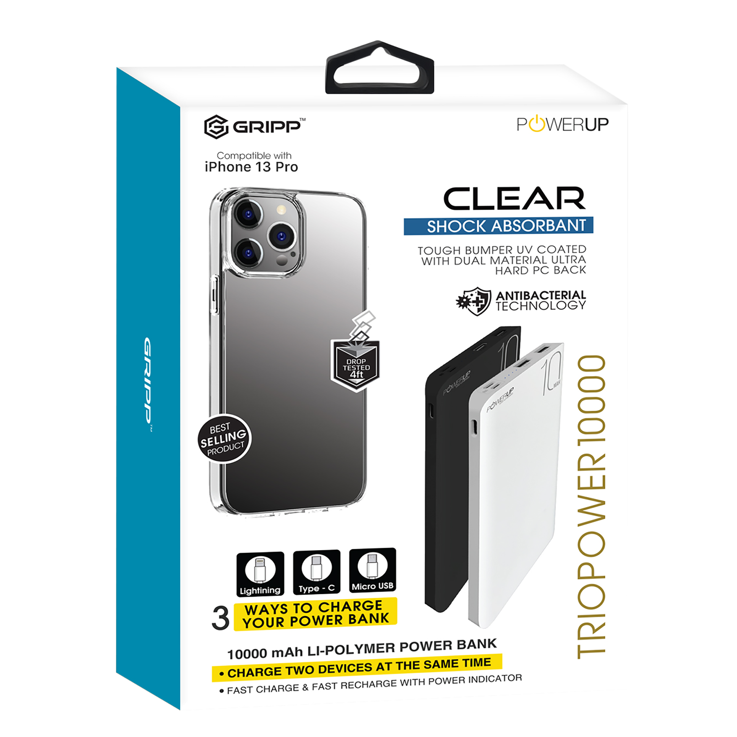 GRIPP Hard Polycarbonate Back Cover & Power Bank Combo for Apple iPhone 13 Pro (Scratch Resistant, Multi Color)_9