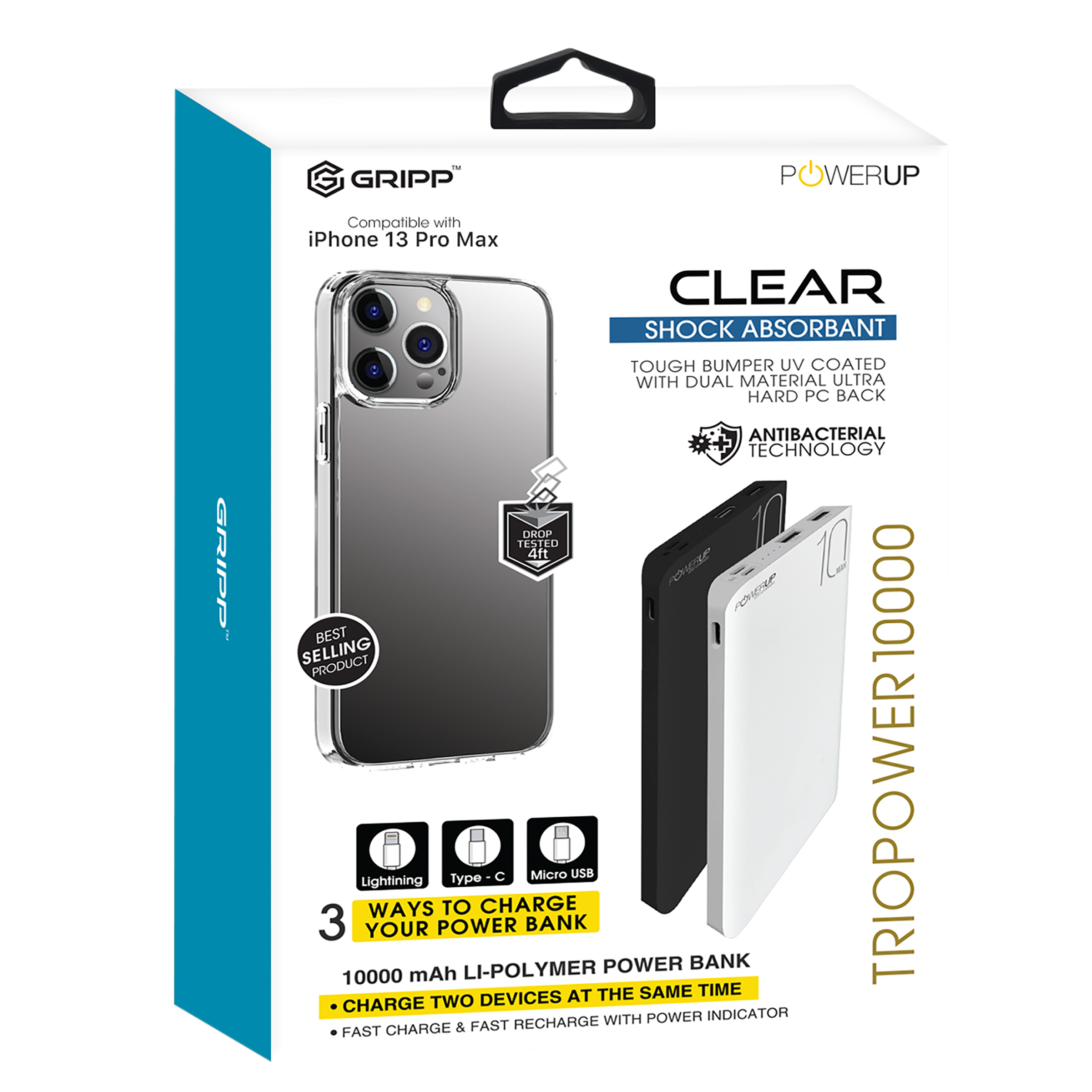 GRIPP Hard Polycarbonate Back Cover & Power Bank Combo for Apple iPhone 13 Pro Max (Scratch Resistant, Multi Color)_9