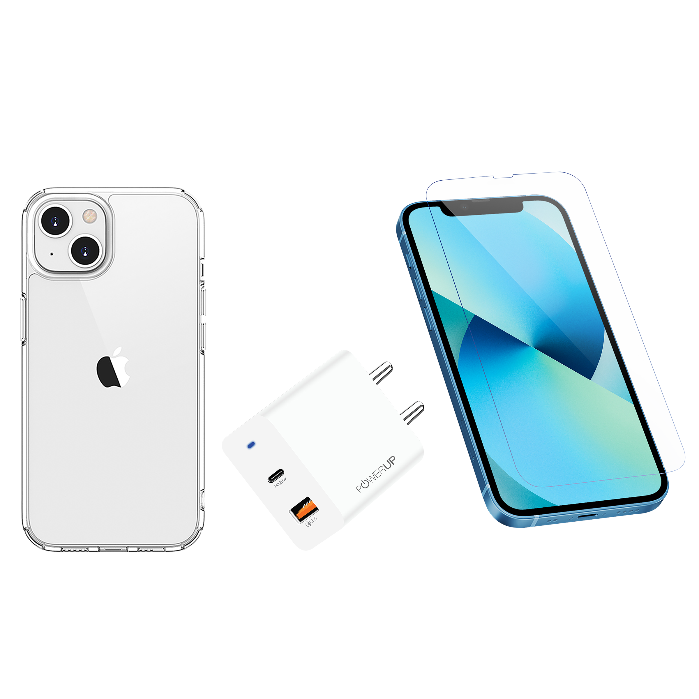 GRIPP Tempered Glass & Hard Polycarbonate Back Cover & Adapter Combo for Apple iPhone 13 Mini (Scratch Resistant, Multi Color)_1