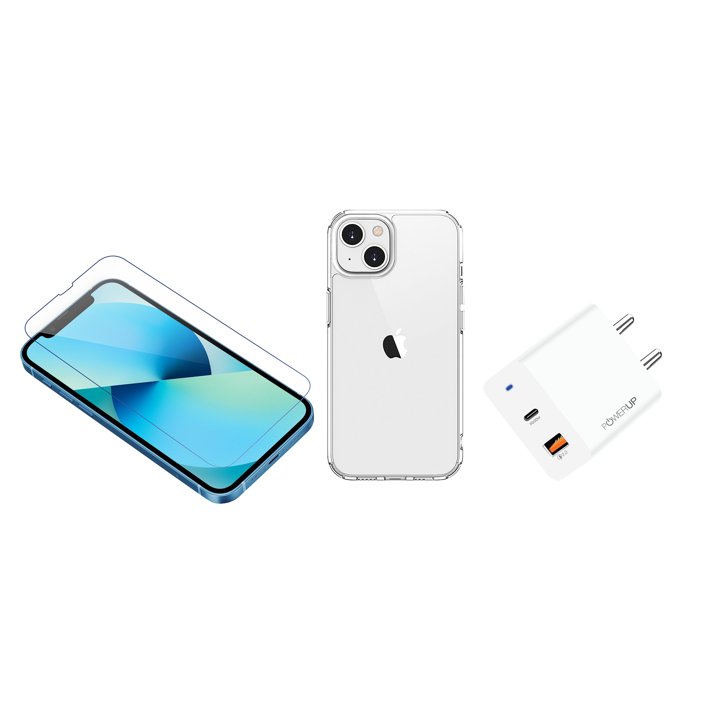 GRIPP GR-CS-13CLTG20W Tempered Glass & Hard Polycarbonate Back Cover & Adapter Combo for Apple iPhone 13 (Scratch Resistant, Multi Color)_1