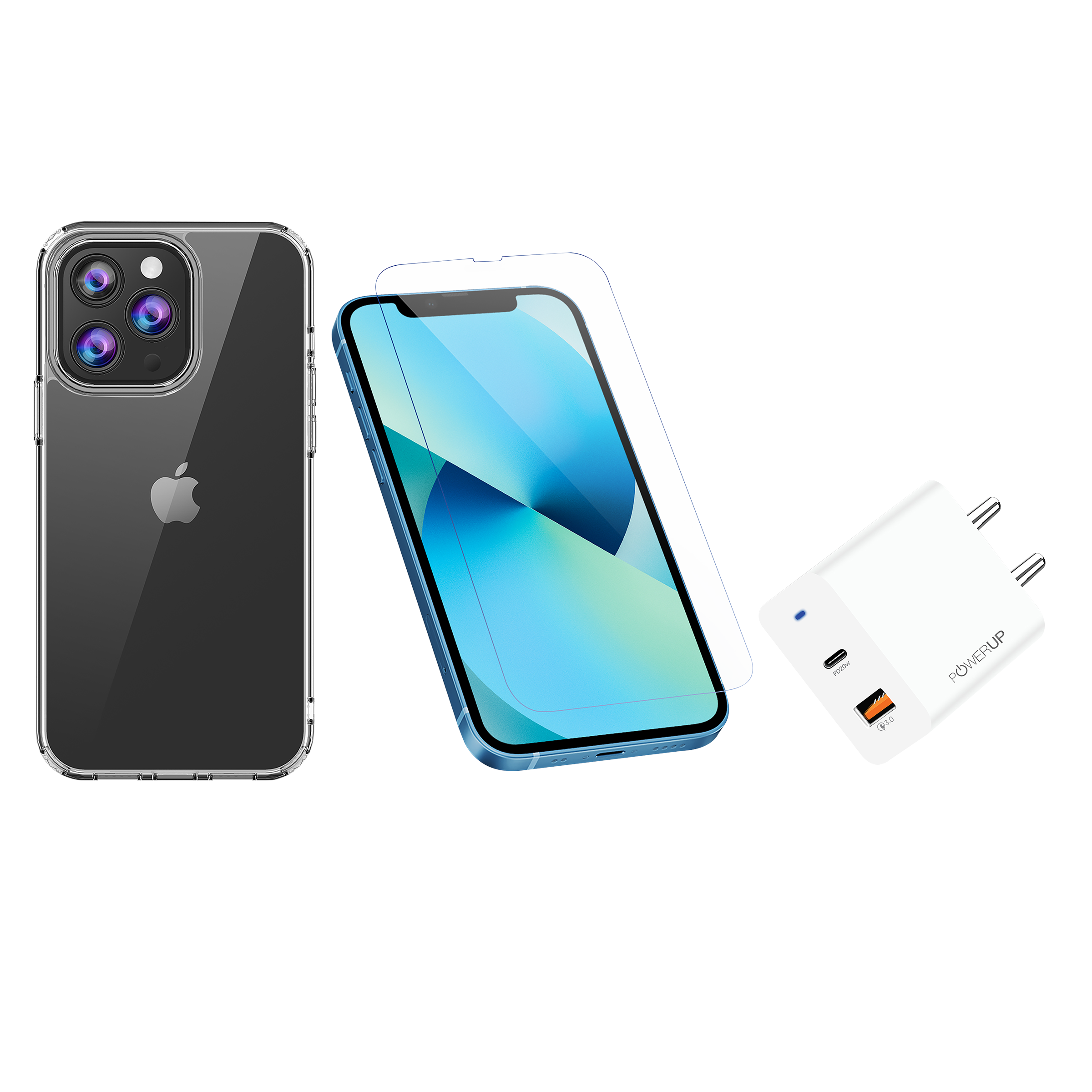 GRIPP Tempered Glass & Hard Polycarbonate Back Cover & Adapter Combo for Apple iPhone 13 Pro (Scratch Resistant, Multi Color)_1