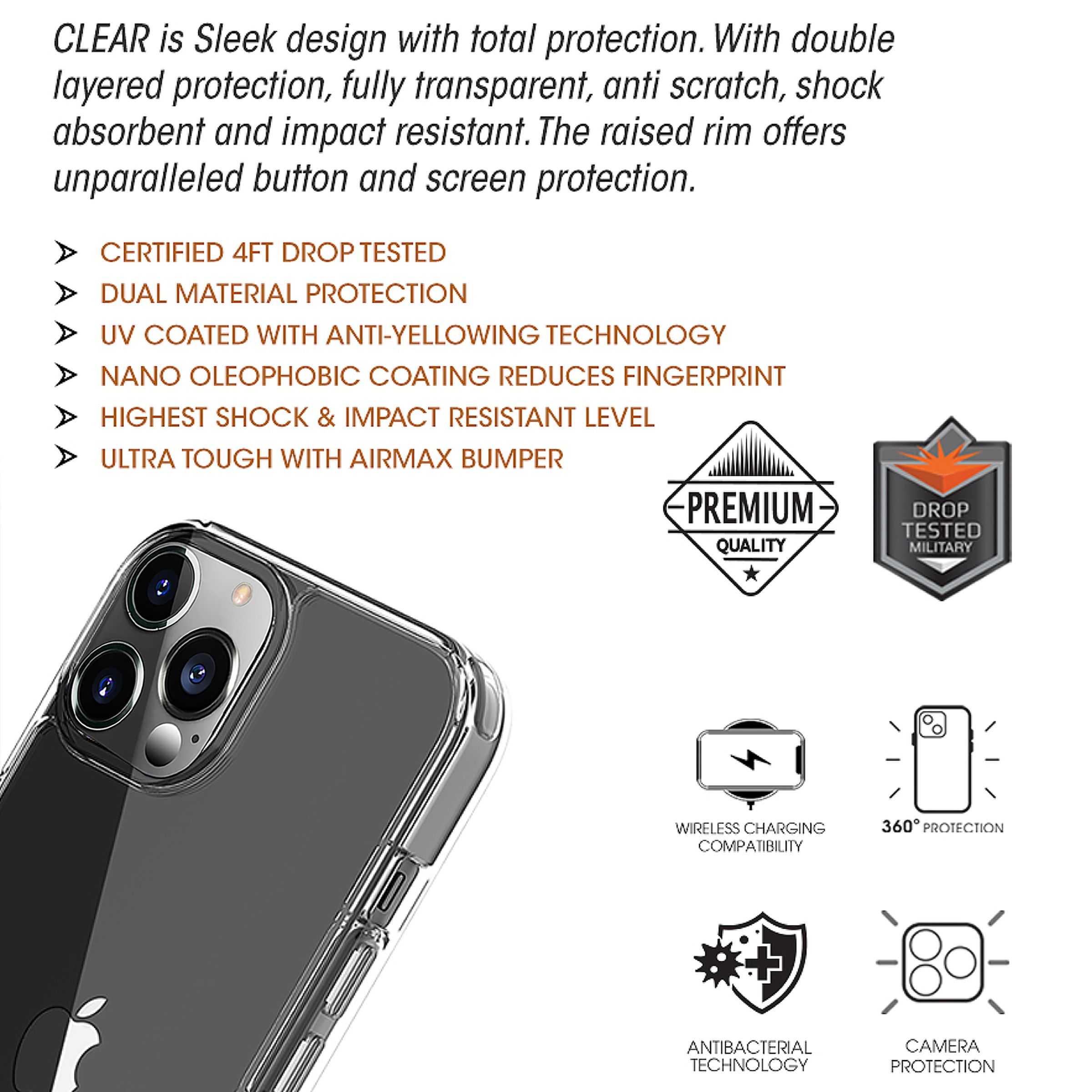 GRIPP Tempered Glass & Hard Polycarbonate Back Cover & Adapter Combo for Apple iPhone 13 Pro (Scratch Resistant, Multi Color)_5