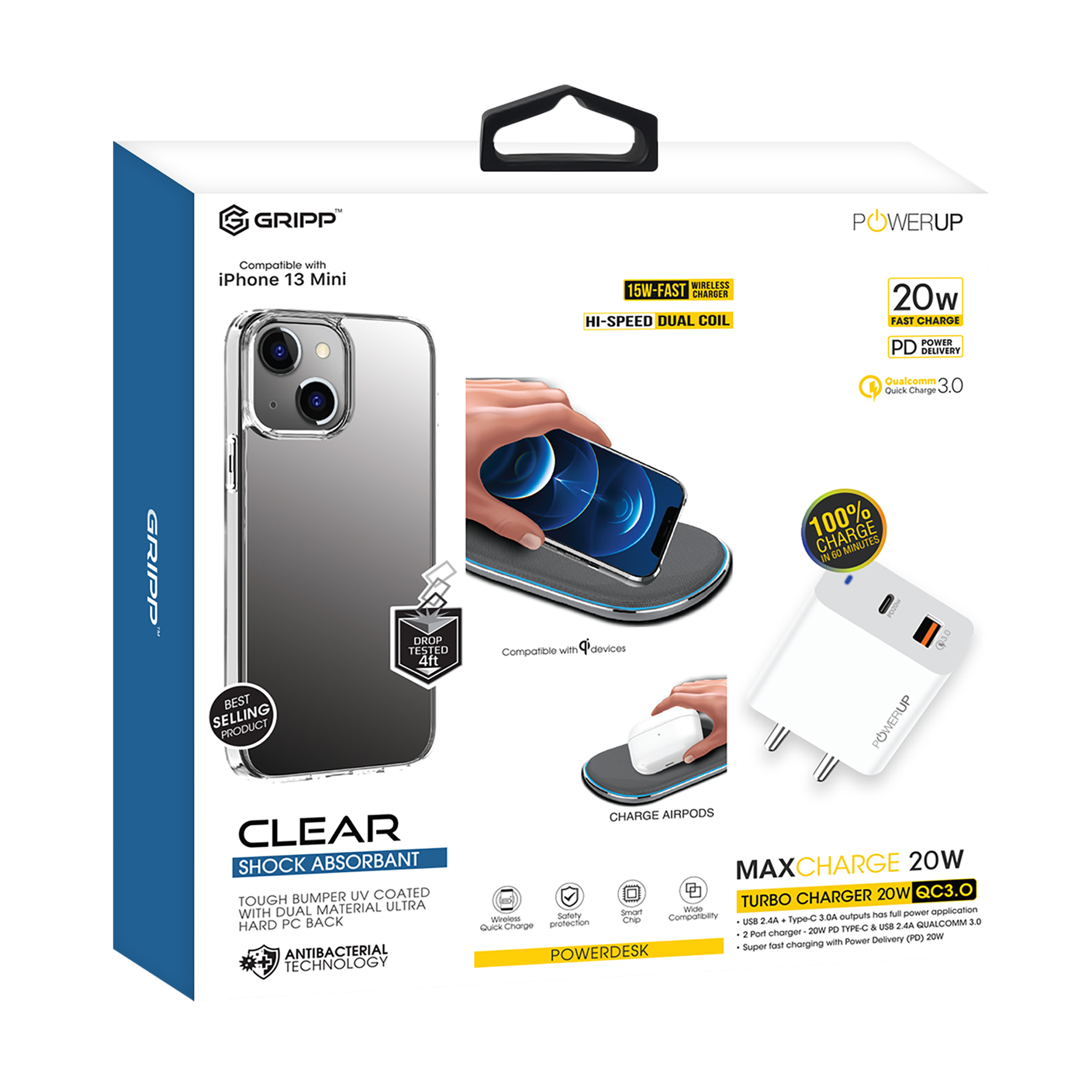 GRIPP Hard Polycarbonate Back Cover, Adapter & Wireless Charger Combo for Apple iPhone 13 Mini (Scratch Resistant, Multi Color)_9