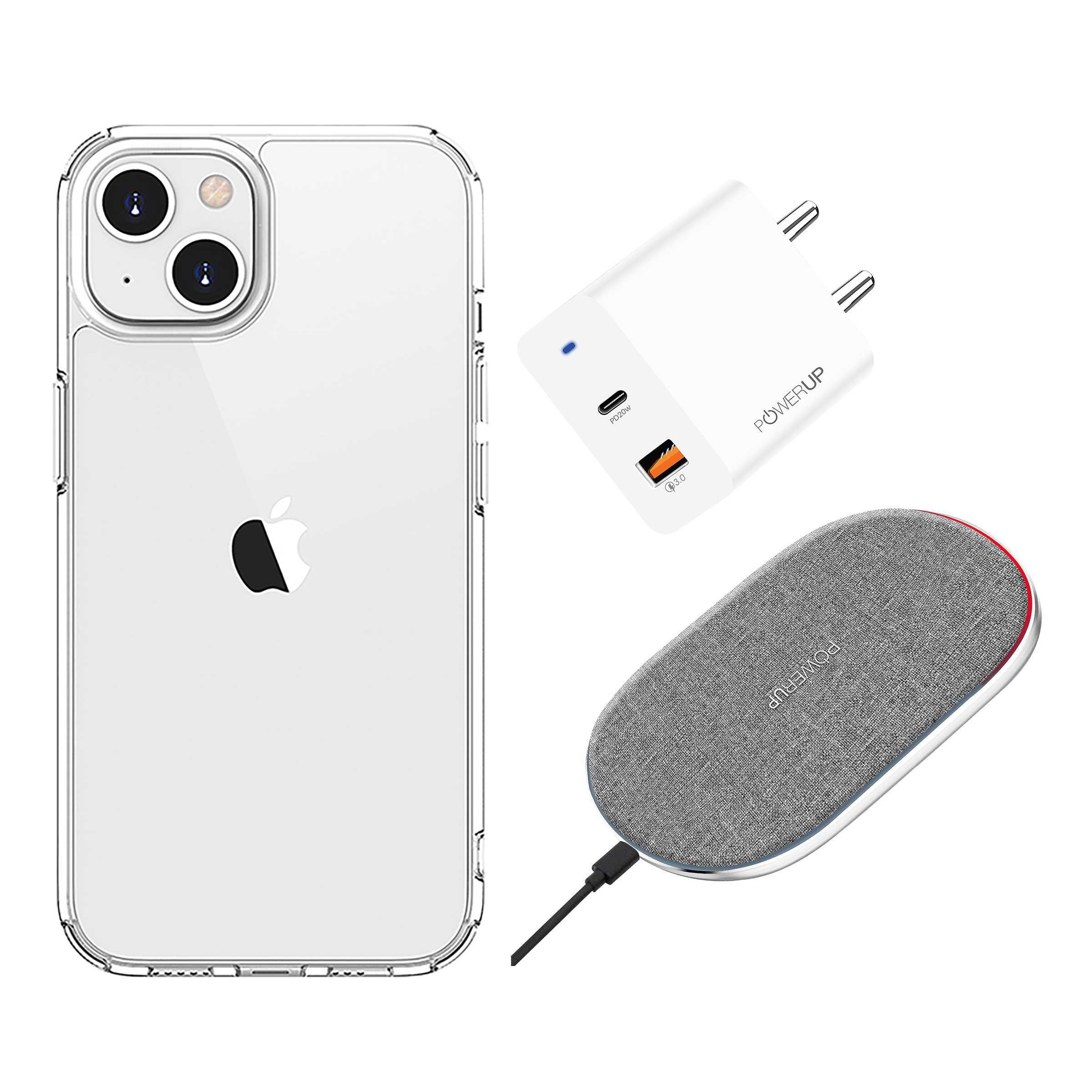 GRIPP GR-CS-13CL20WWC Hard Polycarbonate Back Cover, Adapter & Wireless Charger Combo for Apple iPhone 13 (Scratch Resistant, Multi Color)_1
