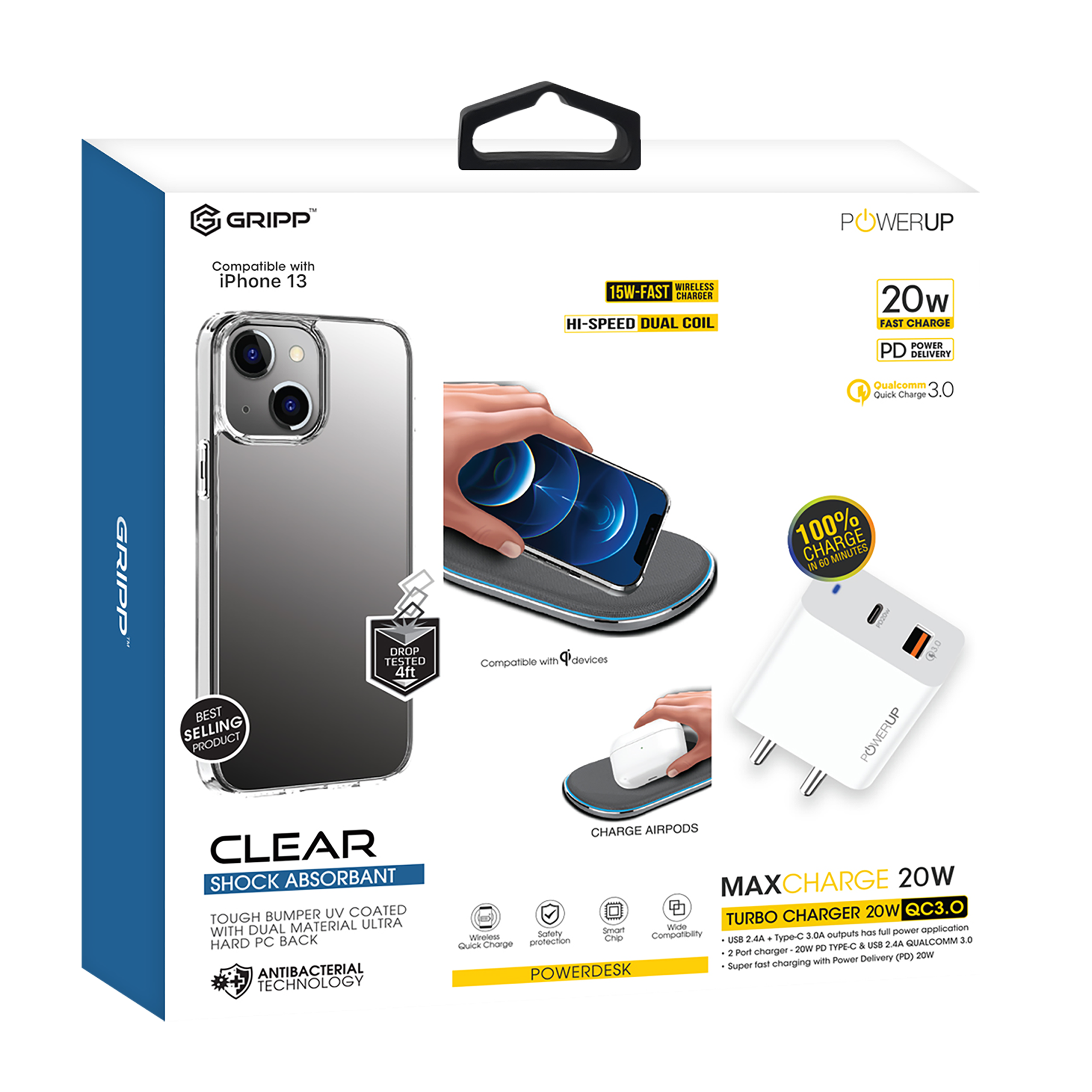 GRIPP GR-CS-13CL20WWC Hard Polycarbonate Back Cover, Adapter & Wireless Charger Combo for Apple iPhone 13 (Scratch Resistant, Multi Color)_9