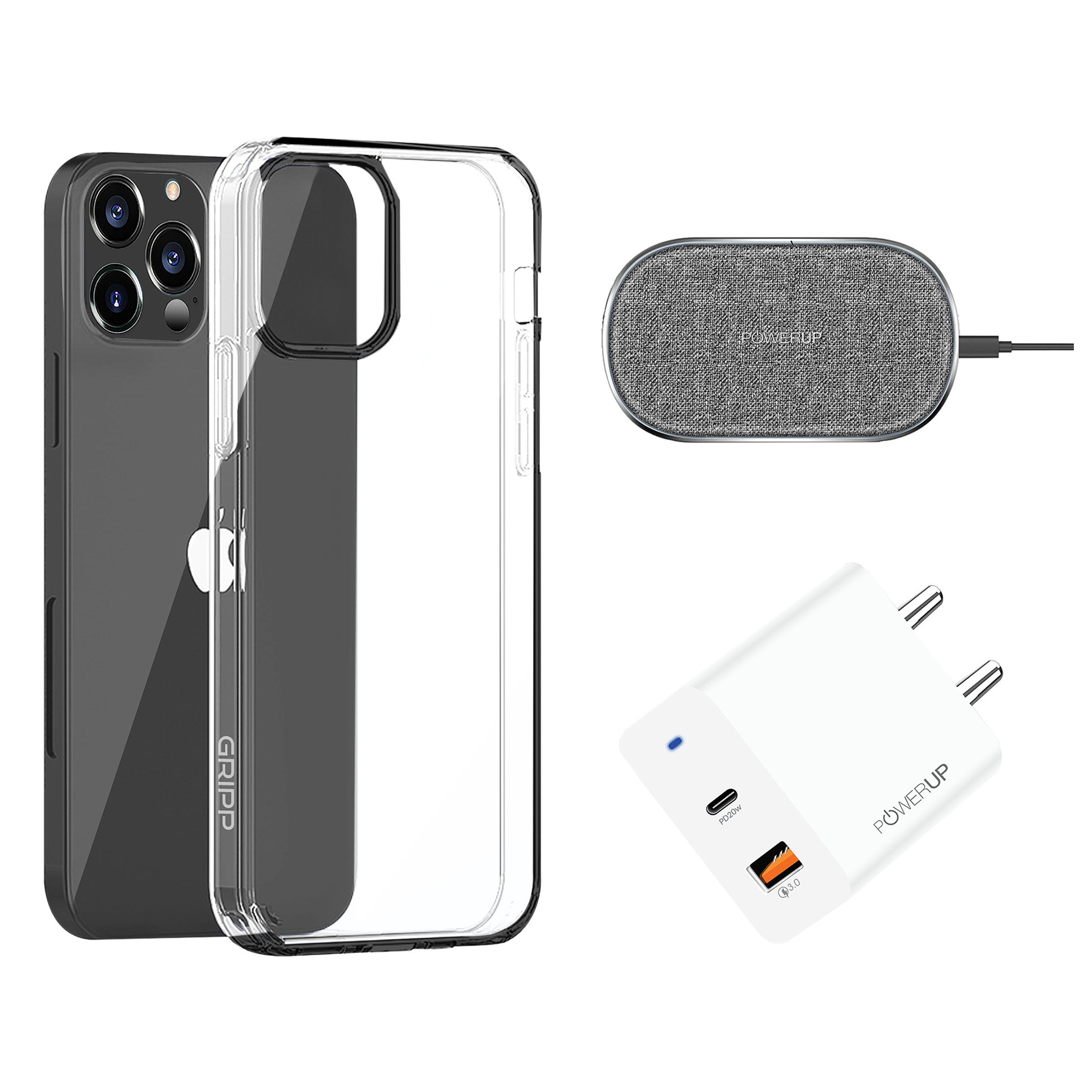 GRIPP Hard Polycarbonate Back Cover, Adapter & Wireless Charger Combo for Apple iPhone 13 Pro (Scratch Resistant, Transparent)_1