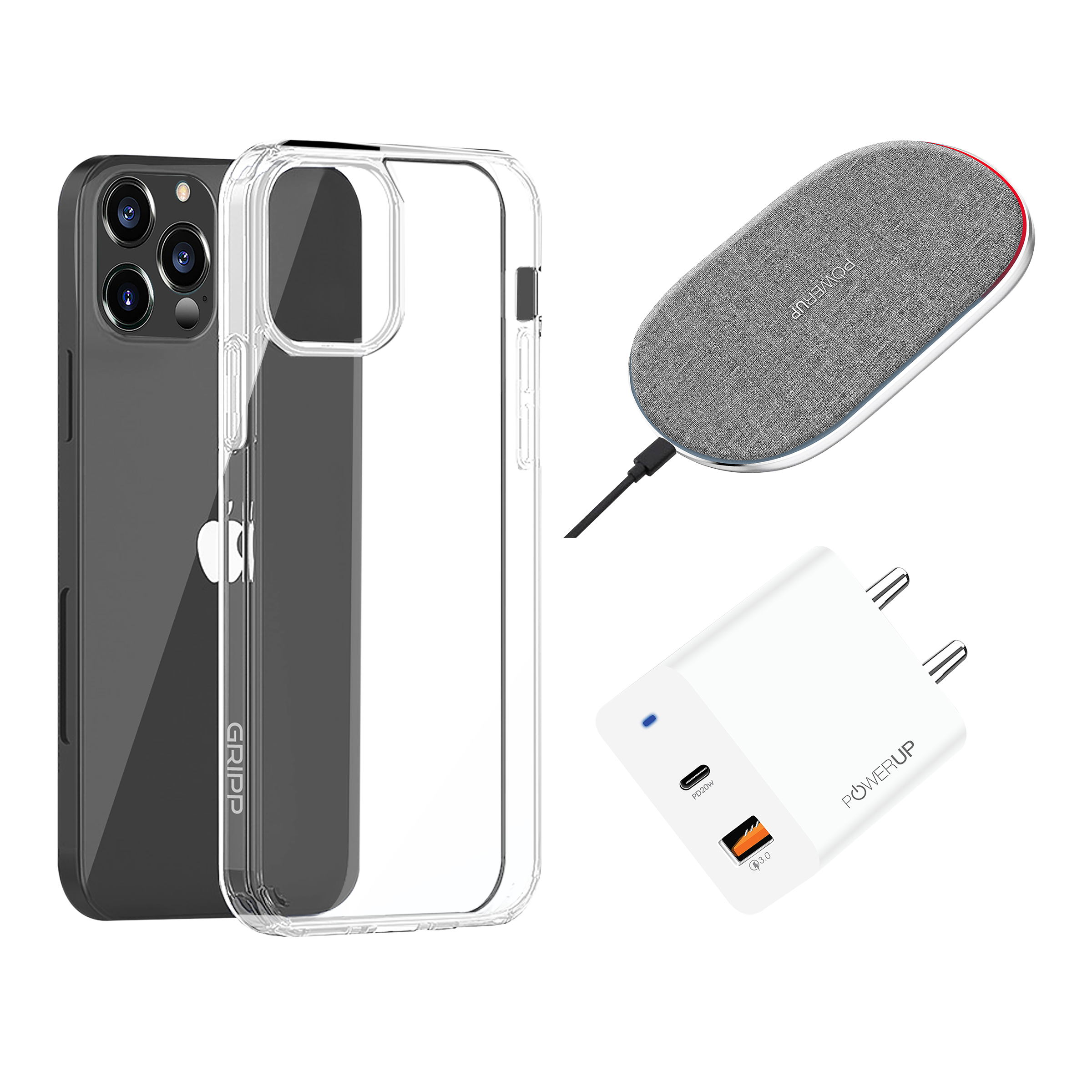 GRIPP Hard Polycarbonate Back Cover, Adapter & Wireless Charger Combo for Apple iPhone 13 Pro Max (Scratch Resistant, Multi Color)_1