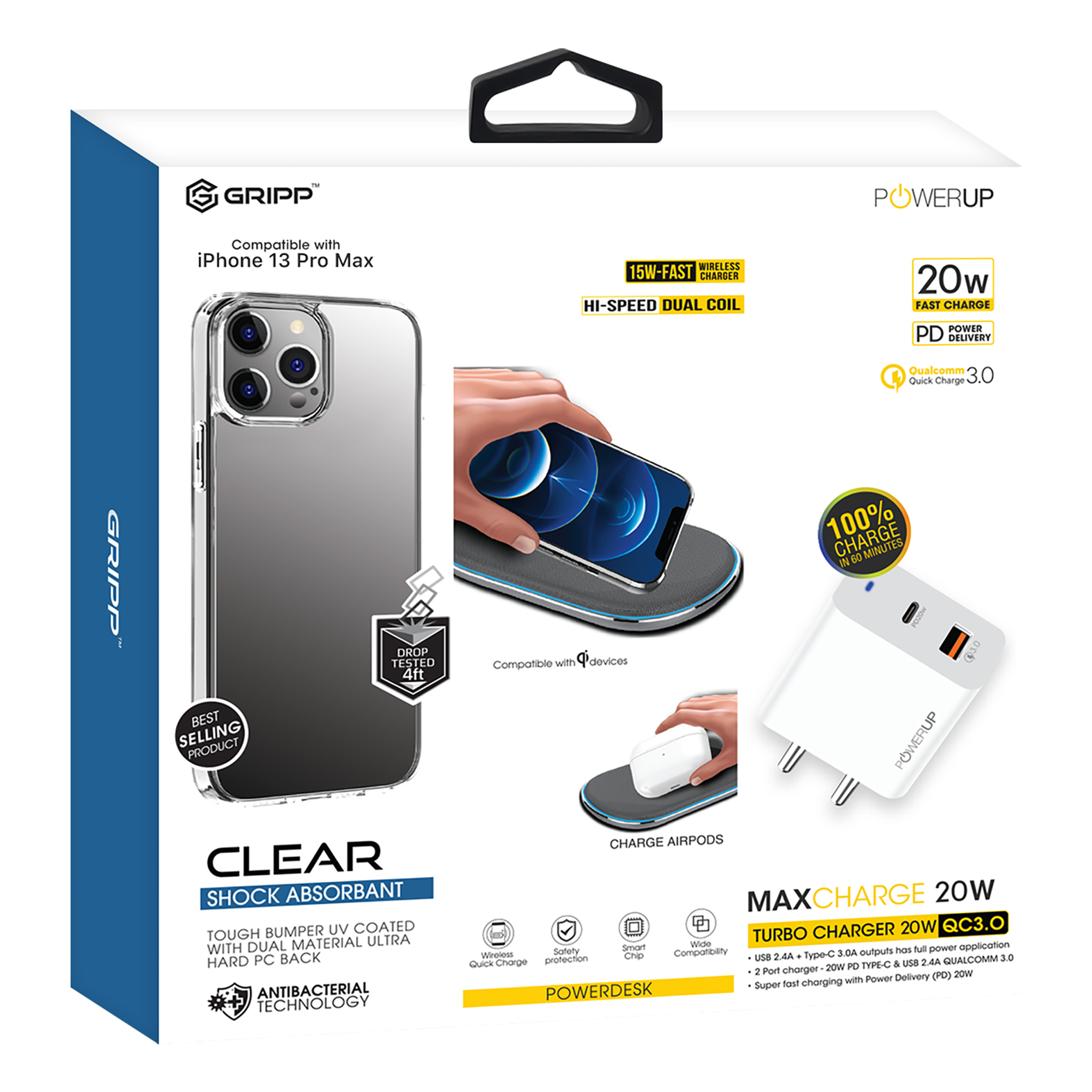 GRIPP Hard Polycarbonate Back Cover, Adapter & Wireless Charger Combo for Apple iPhone 13 Pro Max (Scratch Resistant, Multi Color)_17