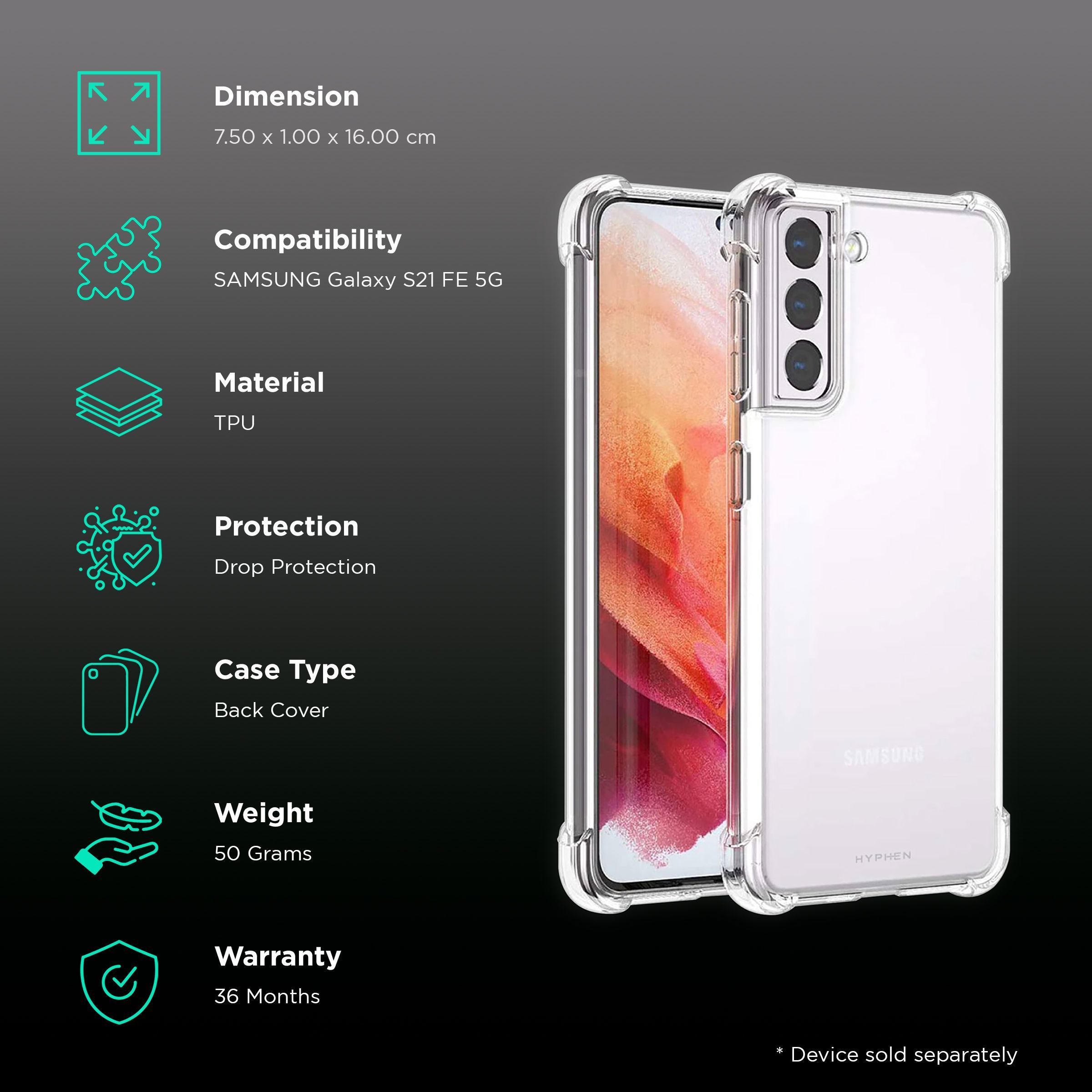 Hyphen TPU Back Cover for SAMSUNG Galaxy S21 FE 5G (Drop Protection, Clear)_2