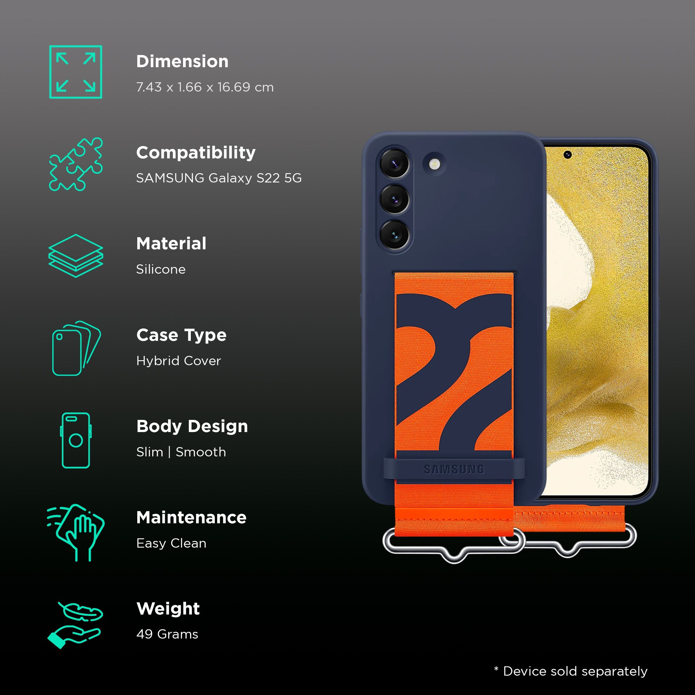 SAMSUNG Silicone Hybrid Cover for SAMSUNG Galaxy S22 5G (Detachable Strap, Navy)_2