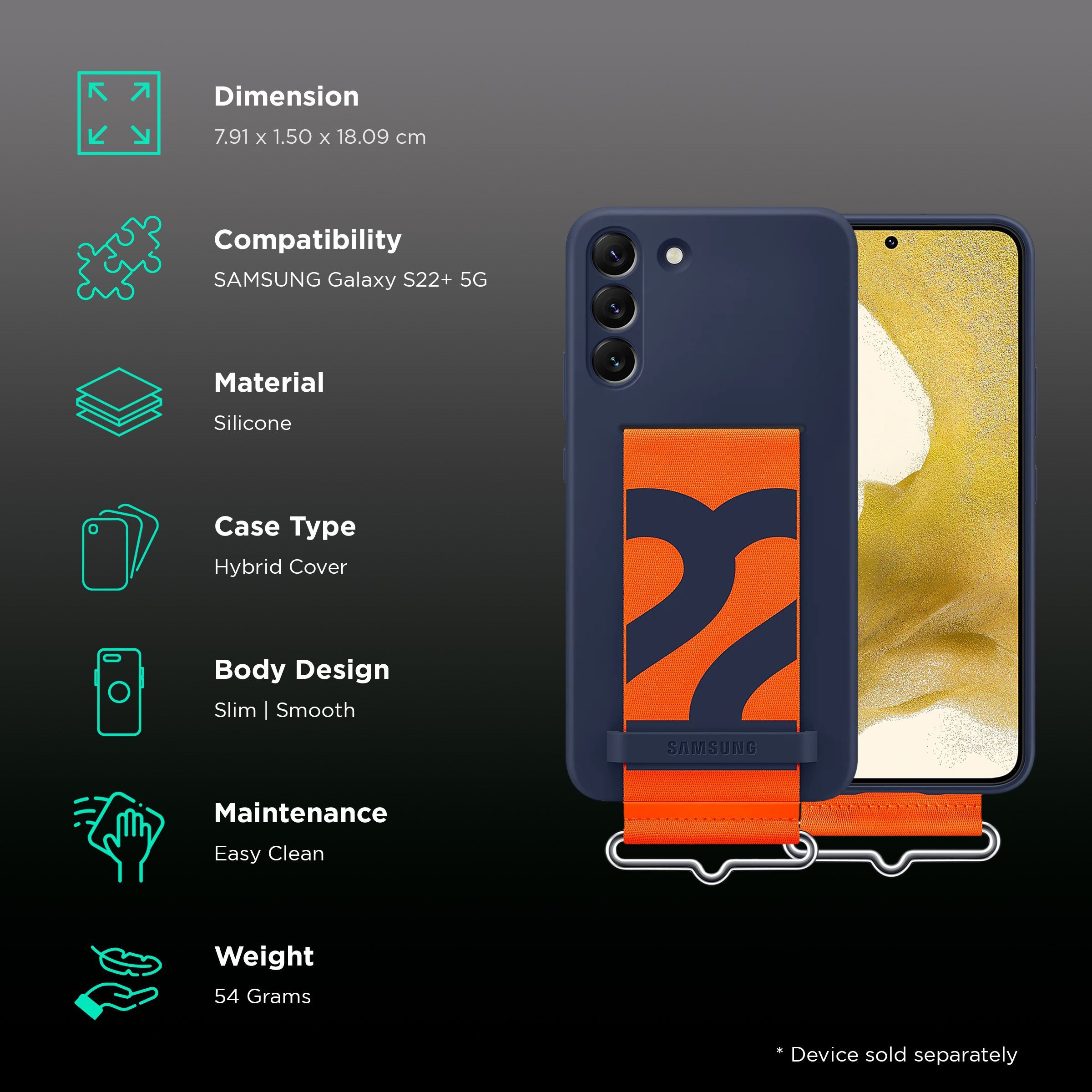 SAMSUNG Silicone Hybrid Cover for SAMSUNG Galaxy S22+ 5G (Detachable Strap, Navy) SAMSUNG Silicone Hybrid Cover for SAMSUNG Galaxy S22+ 5G (Detachable Strap, Navy)_2