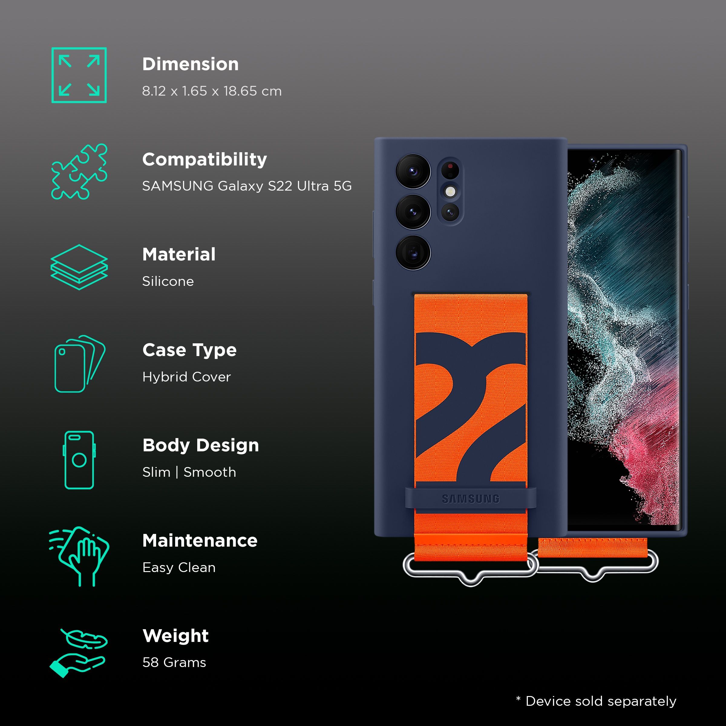 SAMSUNG Silicone Hybrid Cover for SAMSUNG Galaxy S22 Ultra 5G (Detachable Strap, Navy) SAMSUNG Silicone Hybrid Cover for SAMSUNG Galaxy S22 Ultra 5G (Detachable Strap, Navy)_2