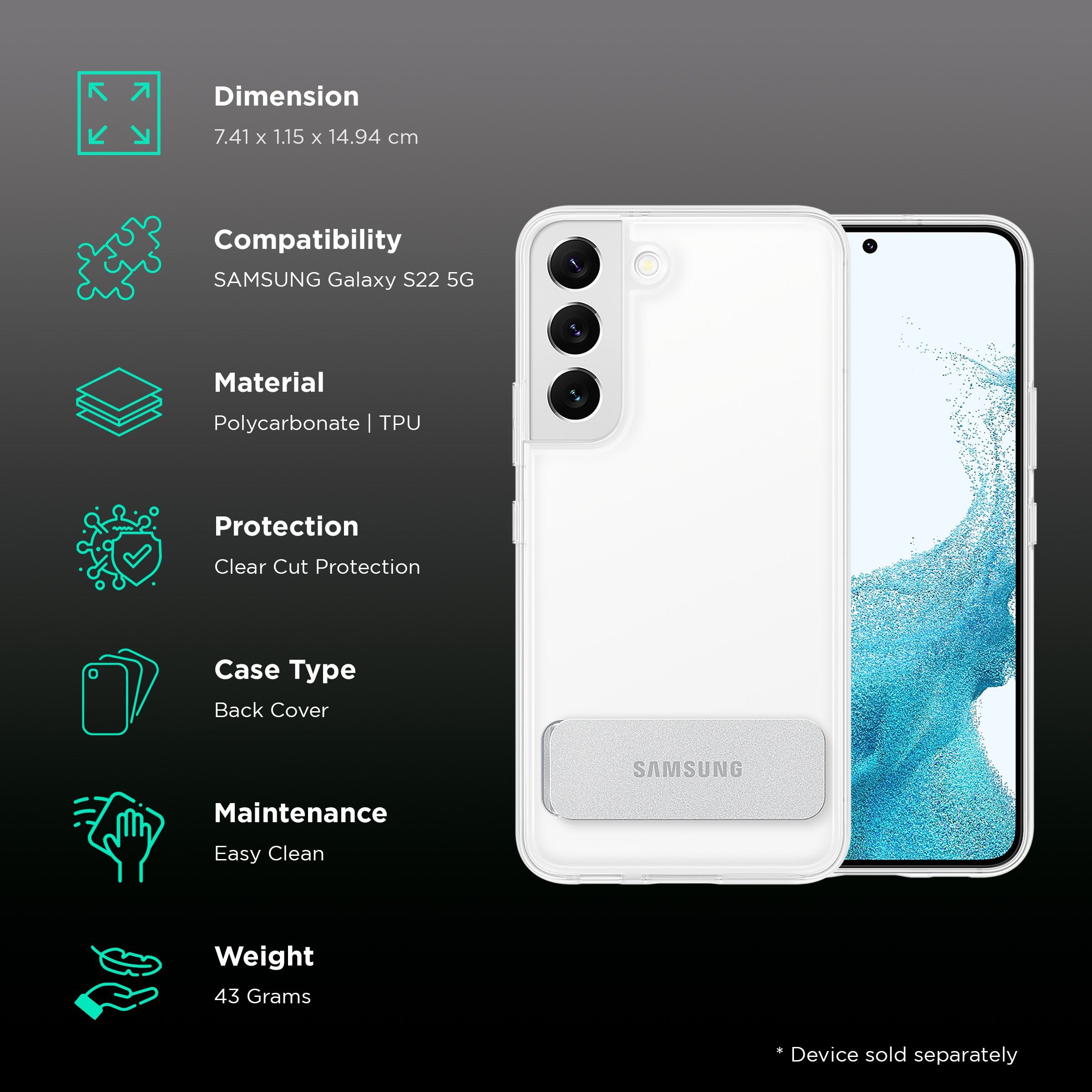 SAMSUNG Polycarbonate & TPU Back Cover for SAMSUNG Galaxy S22 5G (Clear-Cut Protection, Transparent) SAMSUNG Polycarbonate & TPU Back Cover for SAMSUNG Galaxy S22 5G (Clear-Cut Protection, Transparent)_2