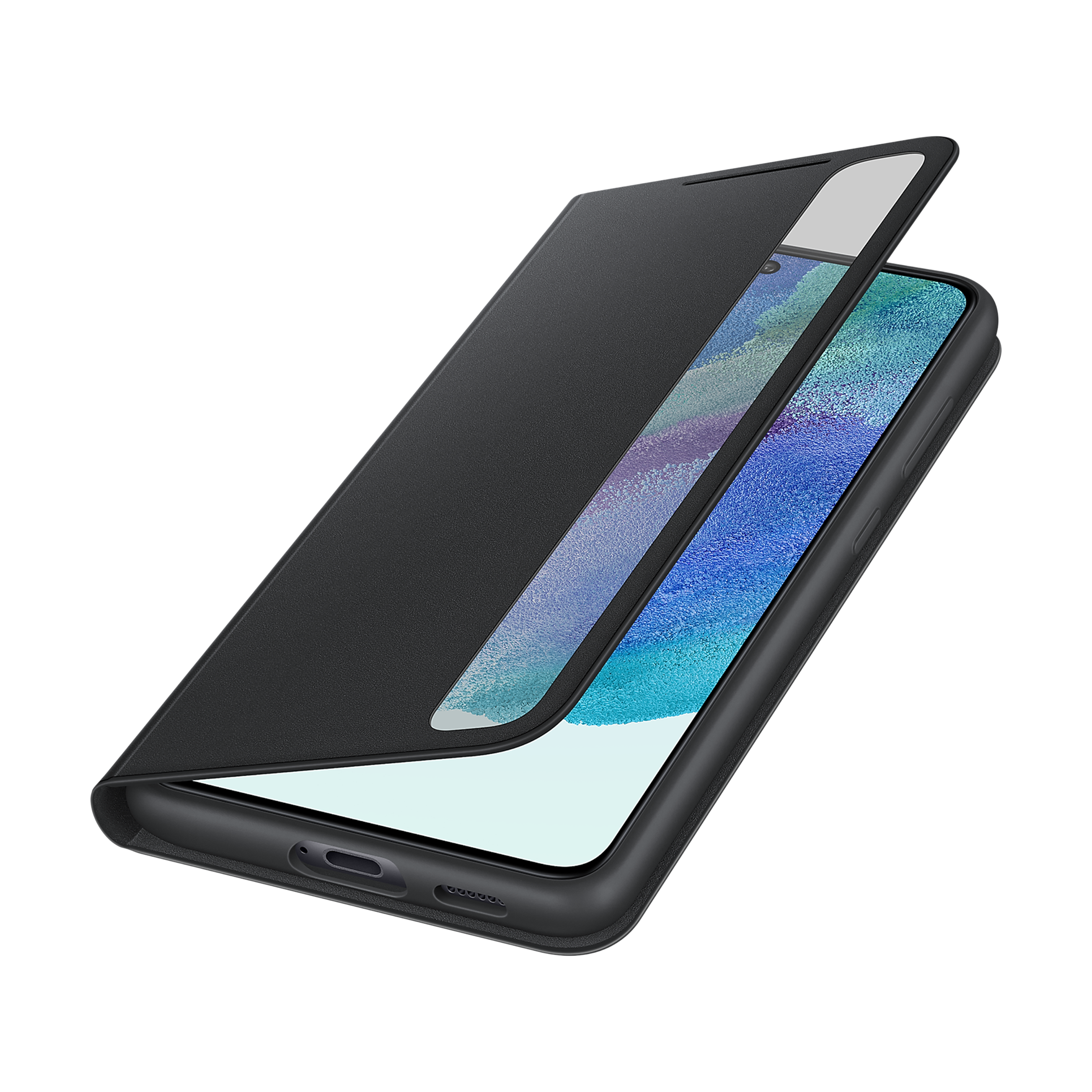 SAMSUNG Smart Clear View Polycarbonate Flip Cover for SAMSUNG Galaxy S21 FE 5G (Protection Against Microbial, Black)_3