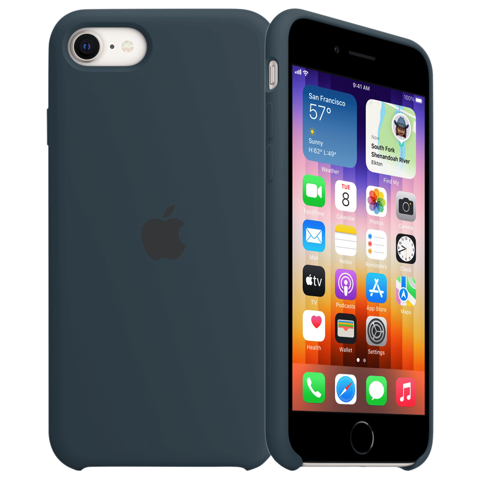 Apple Soft Silicone Back Cover for Apple iPhone SE (3rd & 2nd Gen), 8, 7 (Supports Wireless Charging, Abyss Blue)_1