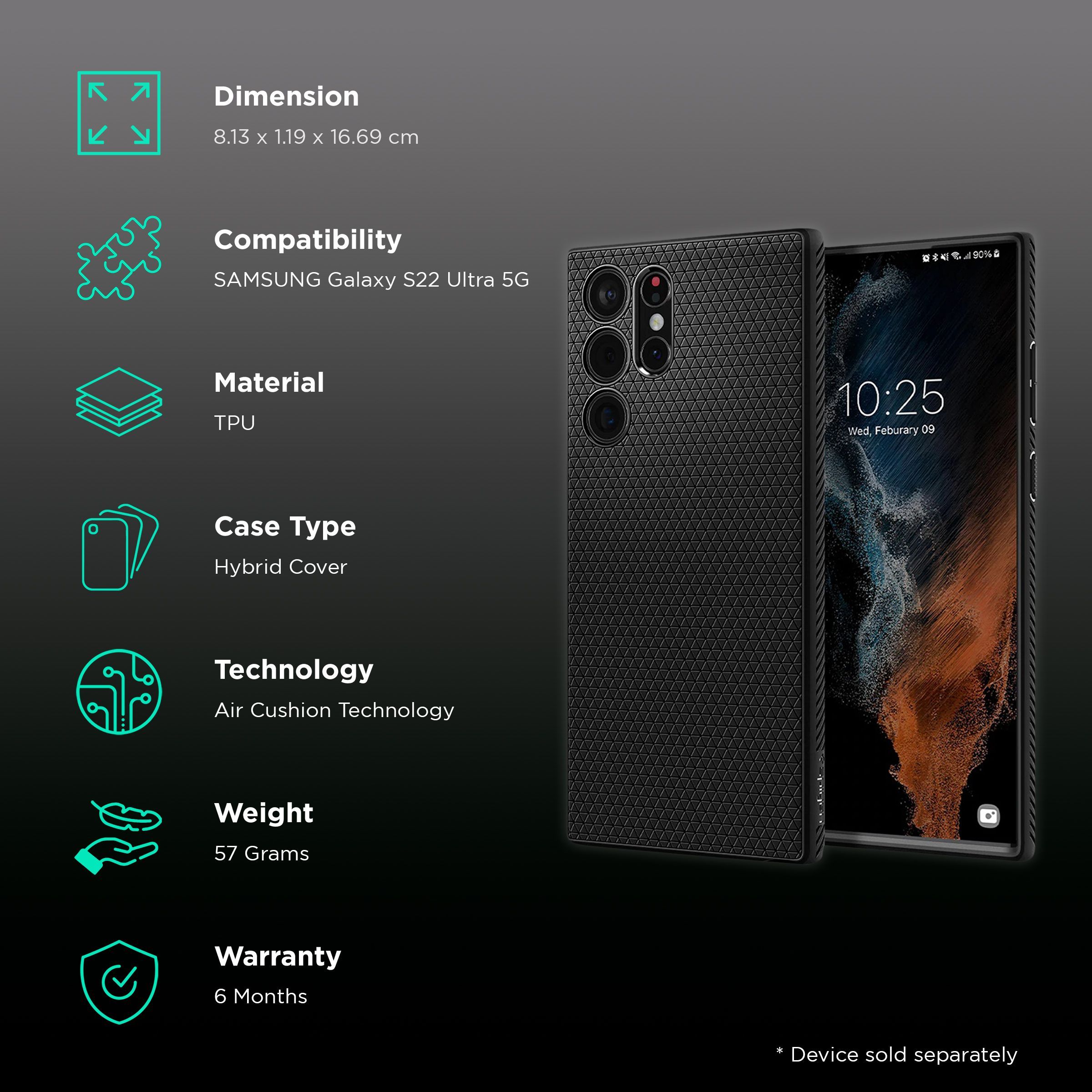 Spigen Liquid Air TPU Hybrid Cover for SAMSUNG Galaxy S22 Ultra 5G (Air Cushion Technology, Matte Black)_2