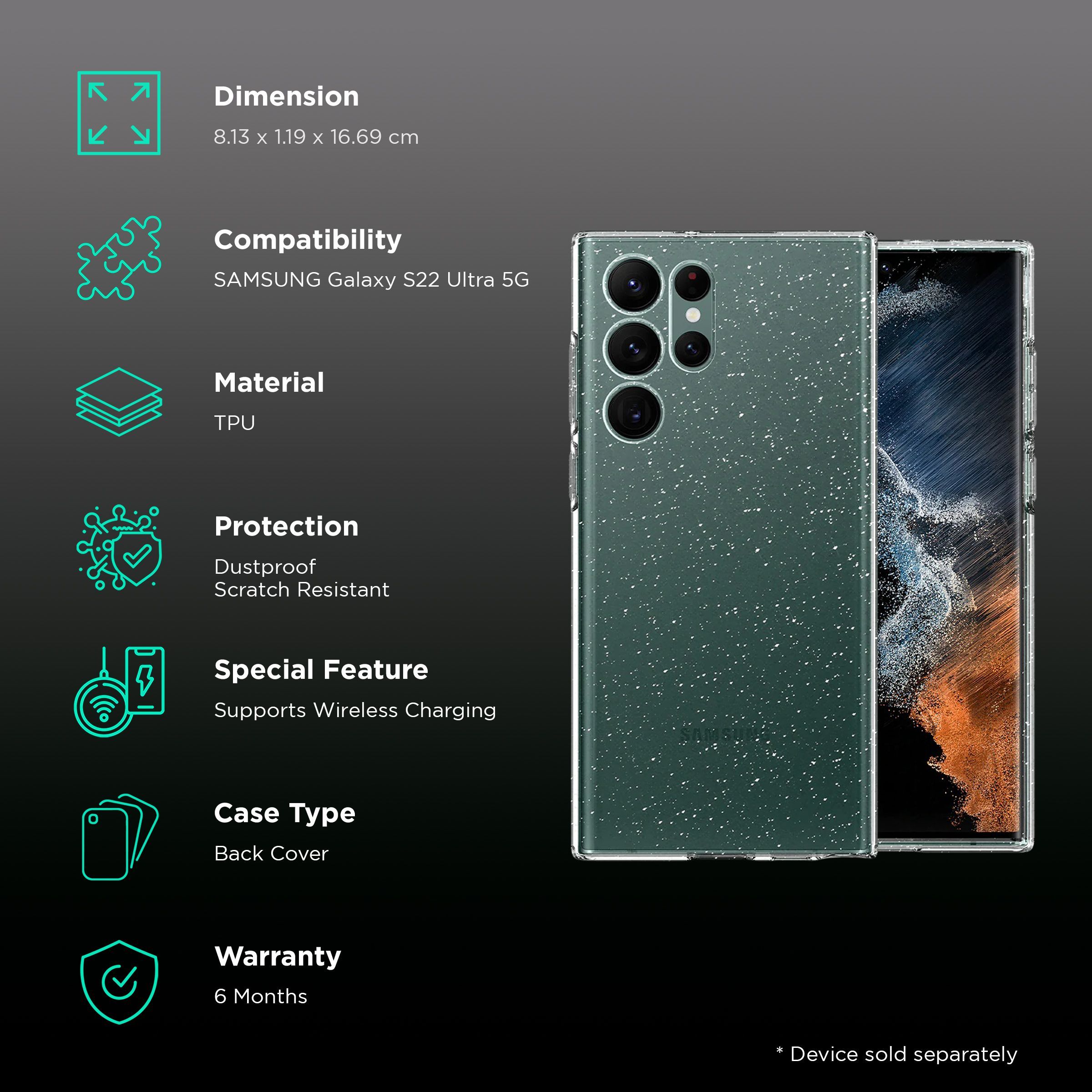 Spigen Liquid Crystal Glitter TPU Back Cover for SAMSUNG Galaxy S22 Ultra 5G (Supports Wireless Charging, Crystal Quartz)_2