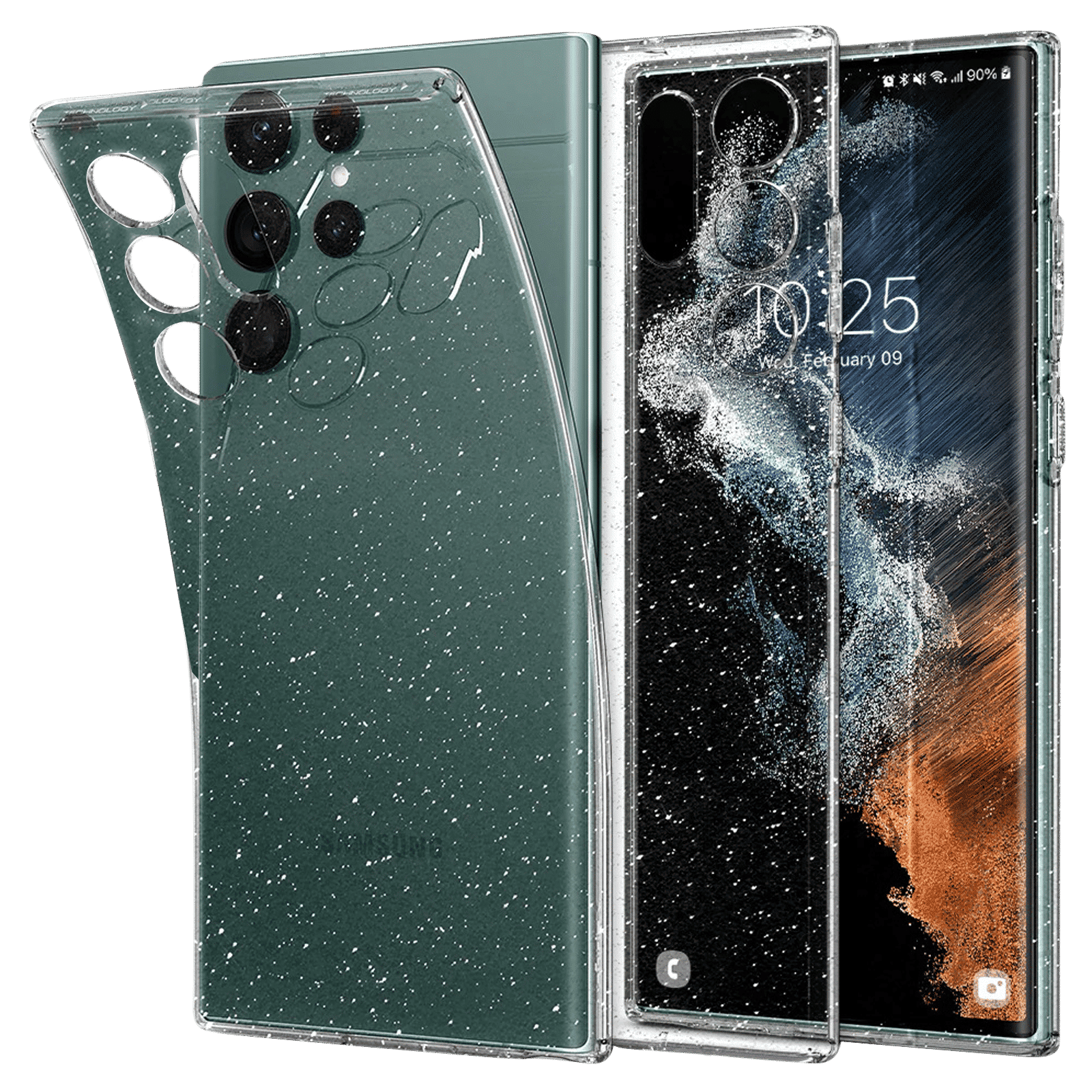 Spigen Liquid Crystal Glitter TPU Back Cover for SAMSUNG Galaxy S22 Ultra 5G (Supports Wireless Charging, Crystal Quartz)_5