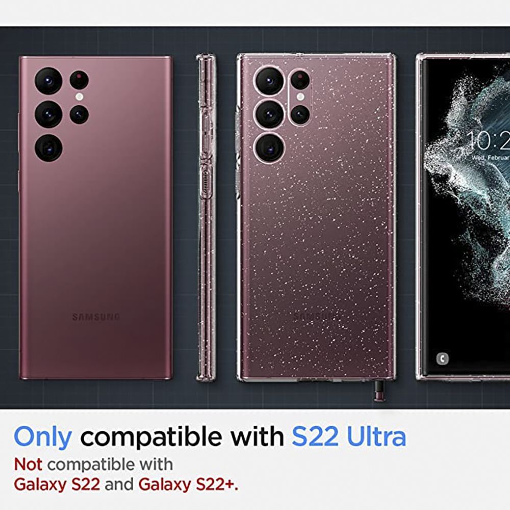 Spigen Liquid Crystal Glitter TPU Back Cover for SAMSUNG Galaxy S22 Ultra 5G (Supports Wireless Charging, Crystal Quartz)_8