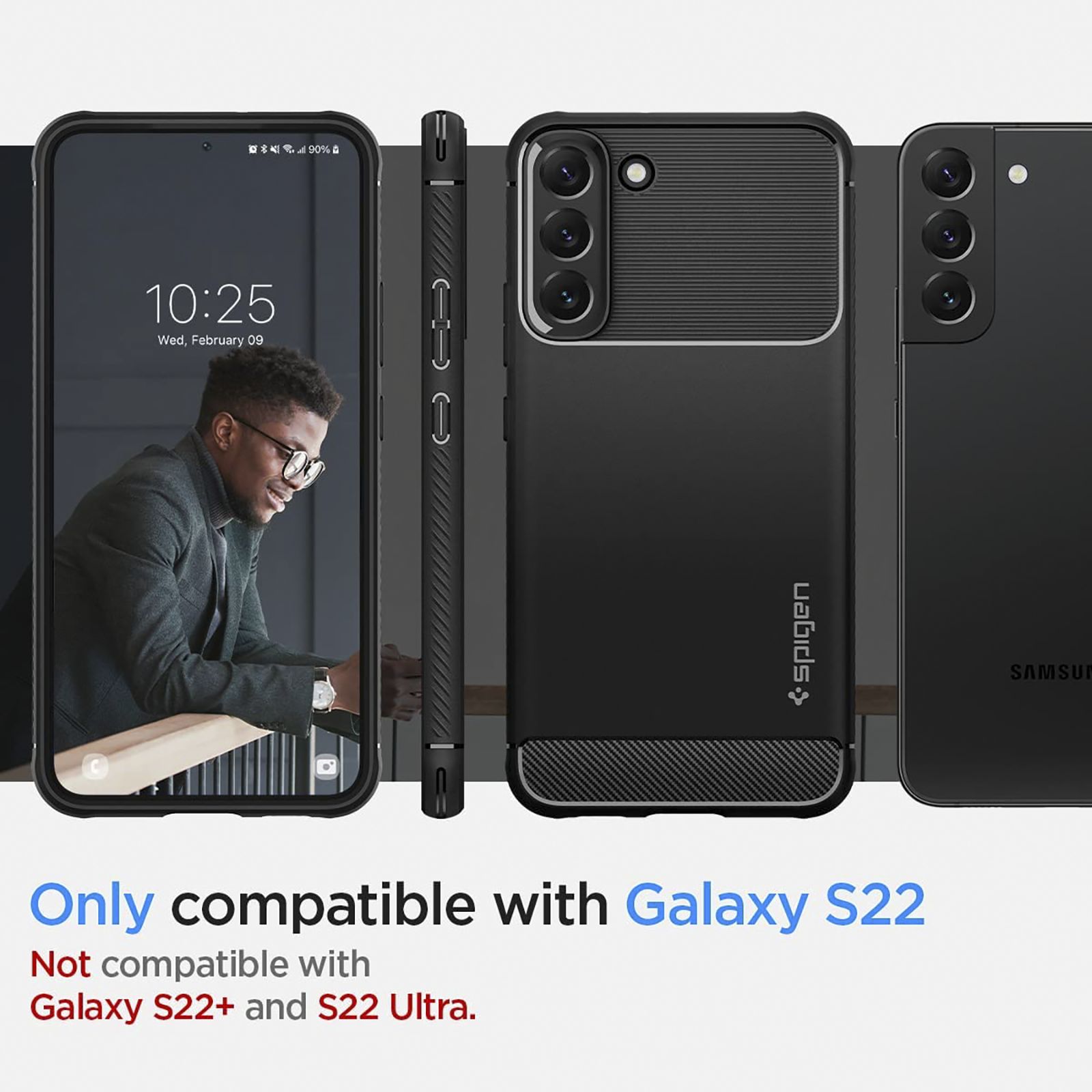 Spigen Rugged Armor TPU Back Cover for SAMSUNG Galaxy S22 5G (Supports Wireless Charging, Matte Black)_12