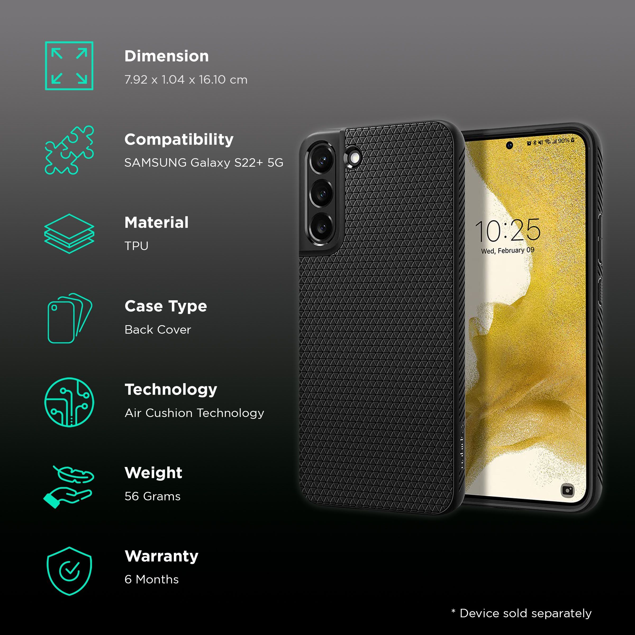 Spigen Liquid Air TPU Back Cover for SAMSUNG Galaxy S22+ 5G (Air Cushion Technology, Matte Black)_2