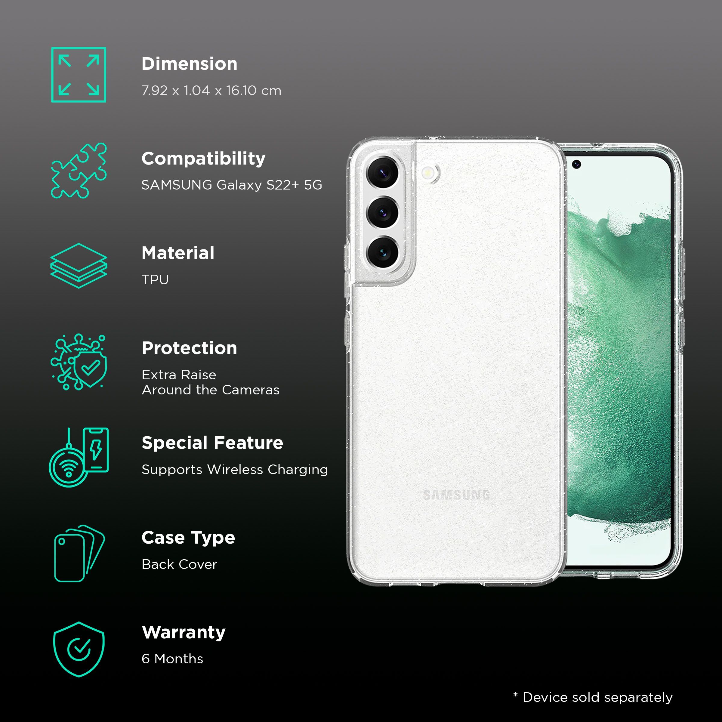 Spigen Crystal Glitter TPU Back Cover for SAMSUNG Galaxy S22+ 5G (Supports Wireless Charging, Crystal Quartz)_2