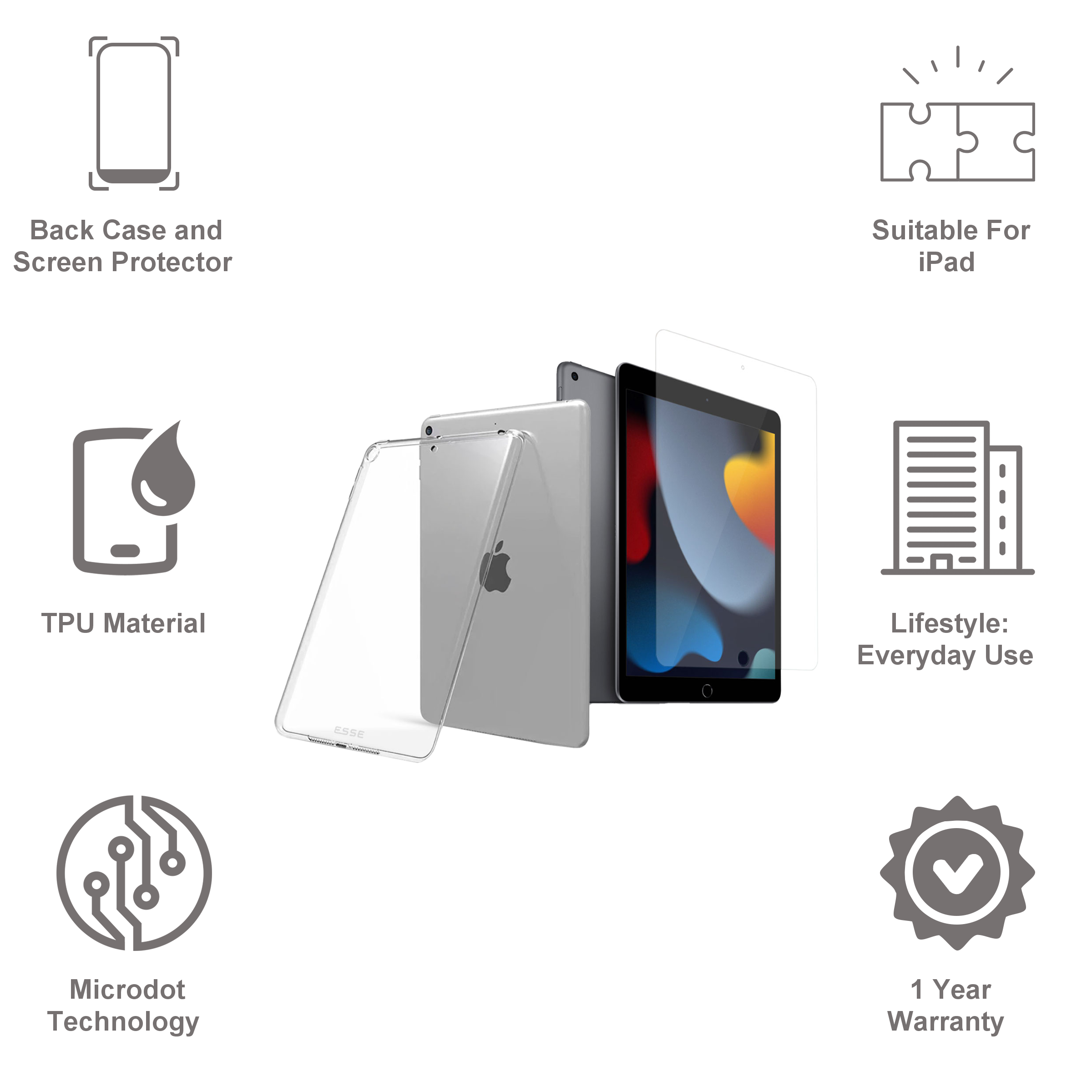 ESSE Duro TPU Back Cover and Screen Protector for Apple iPad 10.2 Inch (Microdot Technology, Transparent) ESSE Duro TPU Back Cover and Screen Protector for Apple iPad 10.2 Inch (Microdot Technology, Transparent)_6