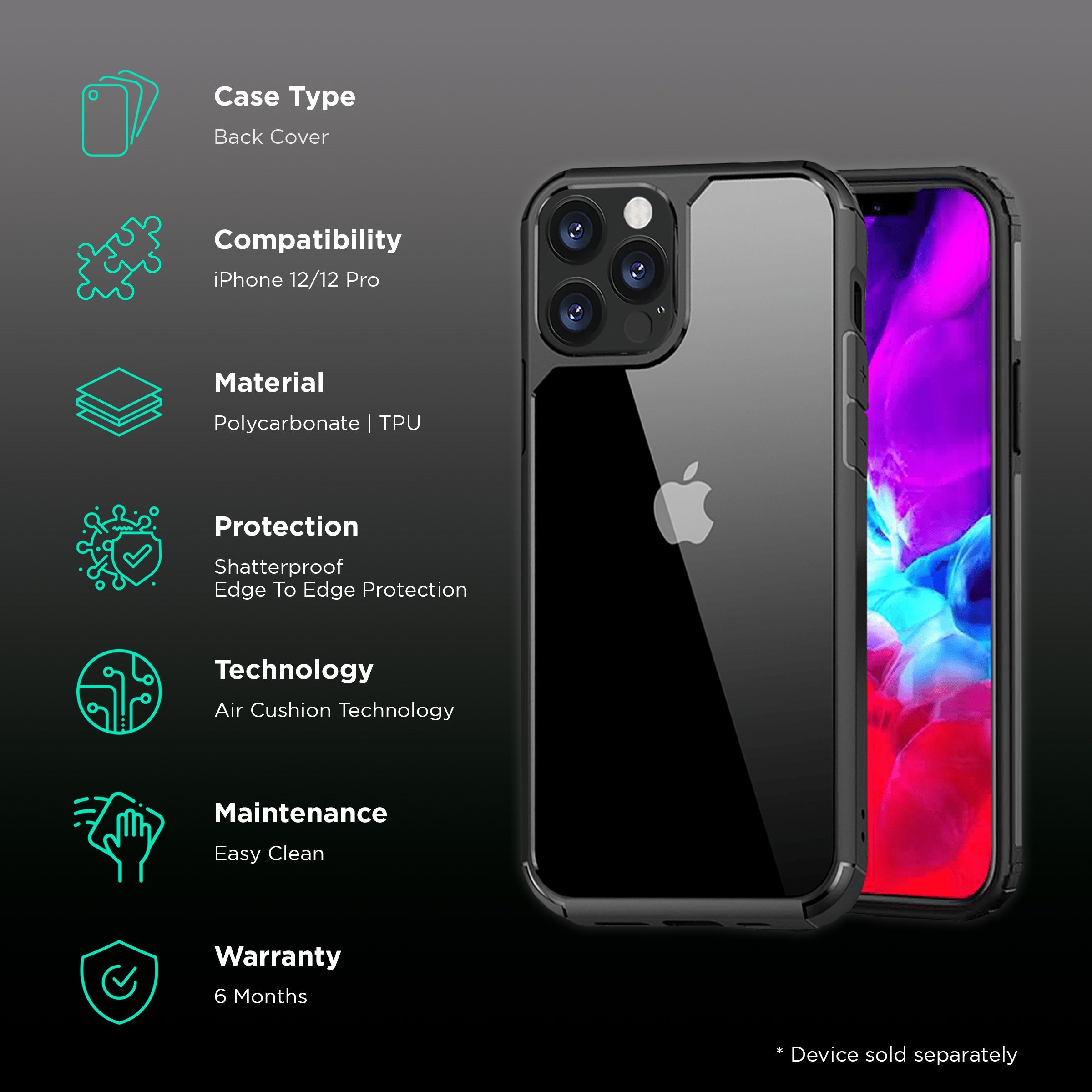 GRIPP Defender Polycarbonate & TPU Back Cover for Apple iPhone 12, 12 Pro (Dual Layer Protection, Black)_2