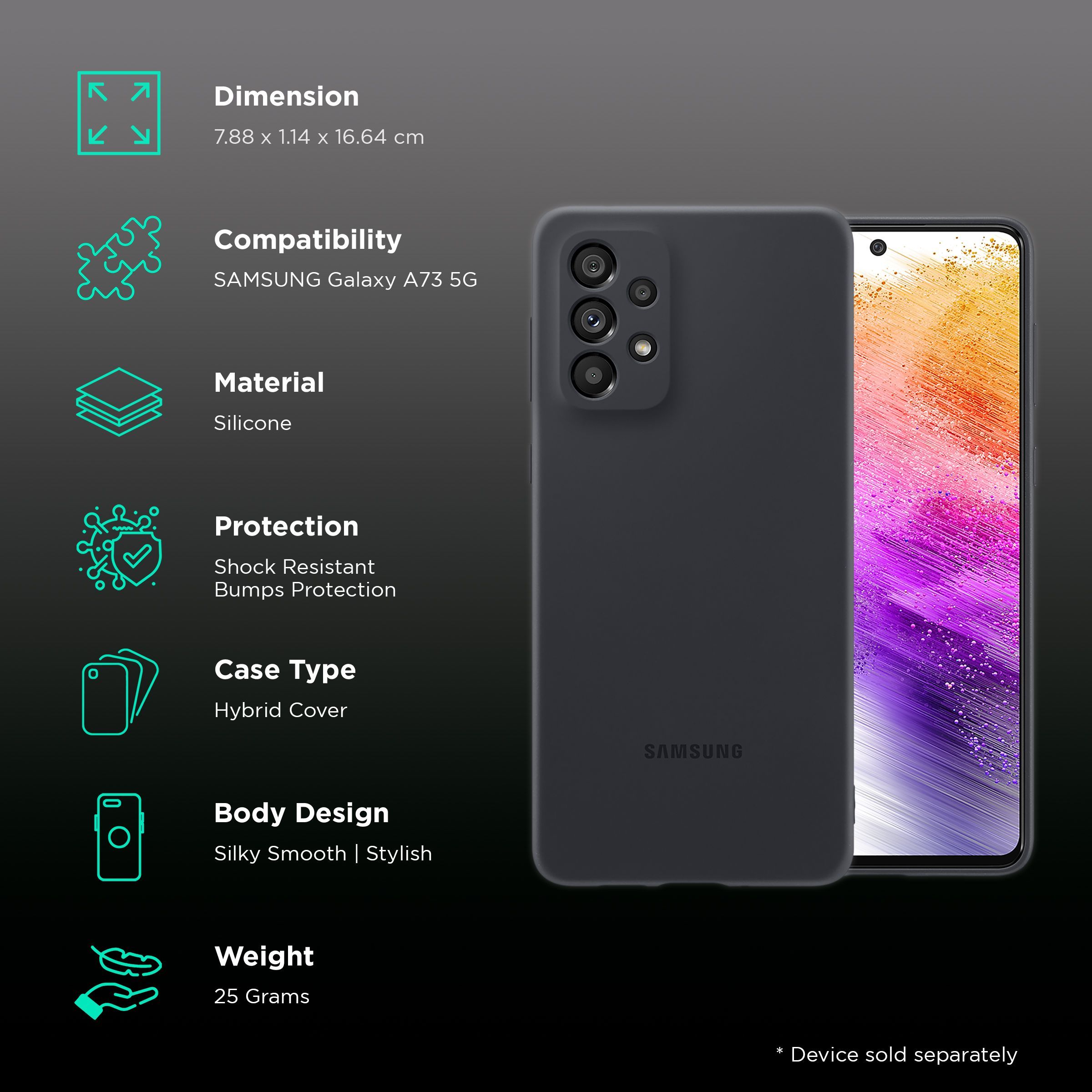 SAMSUNG Soft Silicone Hybrid Cover for SAMSUNG Galaxy A73 5G (Protects from Shock & Bumps, Black) SAMSUNG Soft Silicone Hybrid Cover for SAMSUNG Galaxy A73 5G (Protects from Shock & Bumps, Black)_2