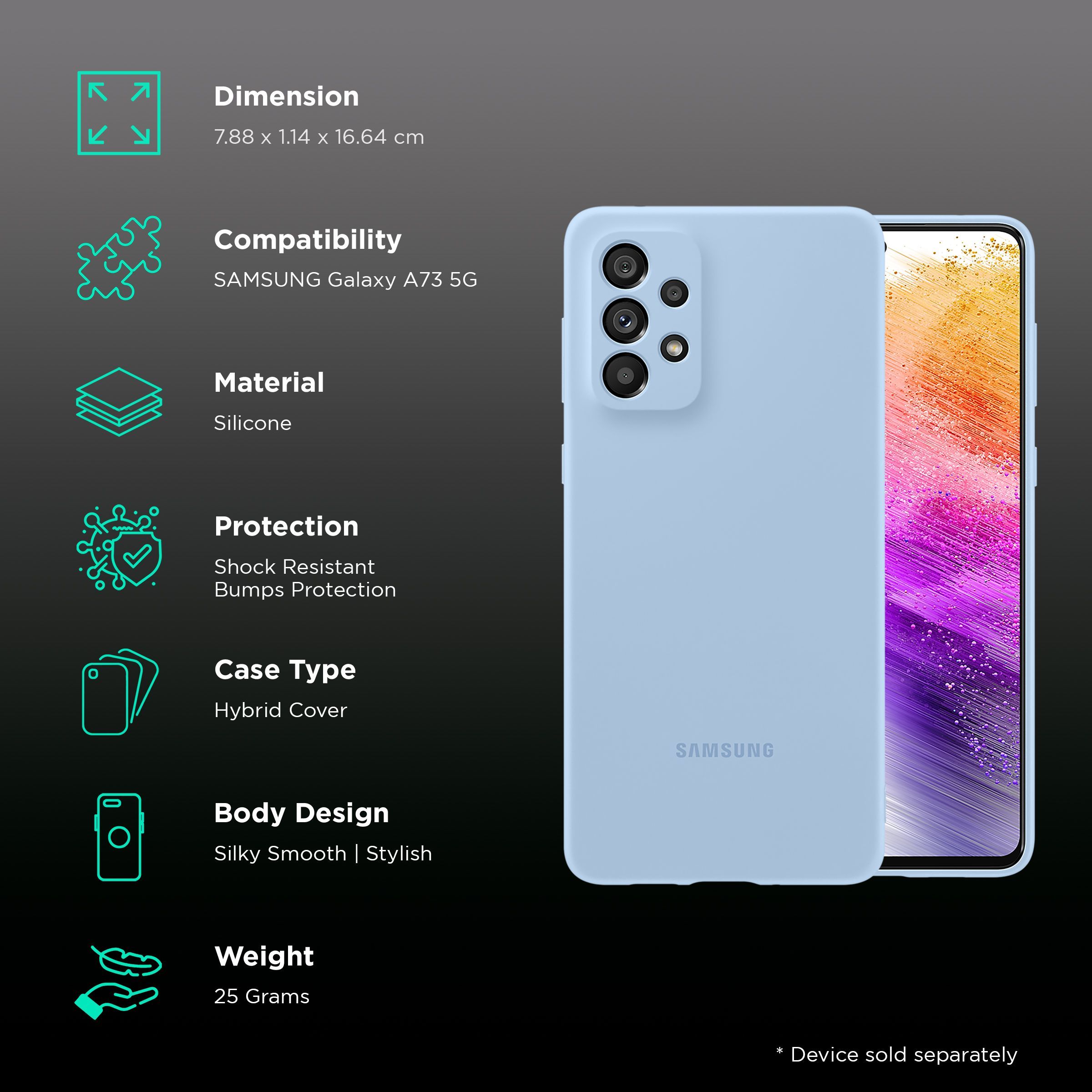 SAMSUNG Soft Silicone Hybrid Cover for SAMSUNG Galaxy A73 5G (Protects from Shock & Bumps, Arctic Blue)_2