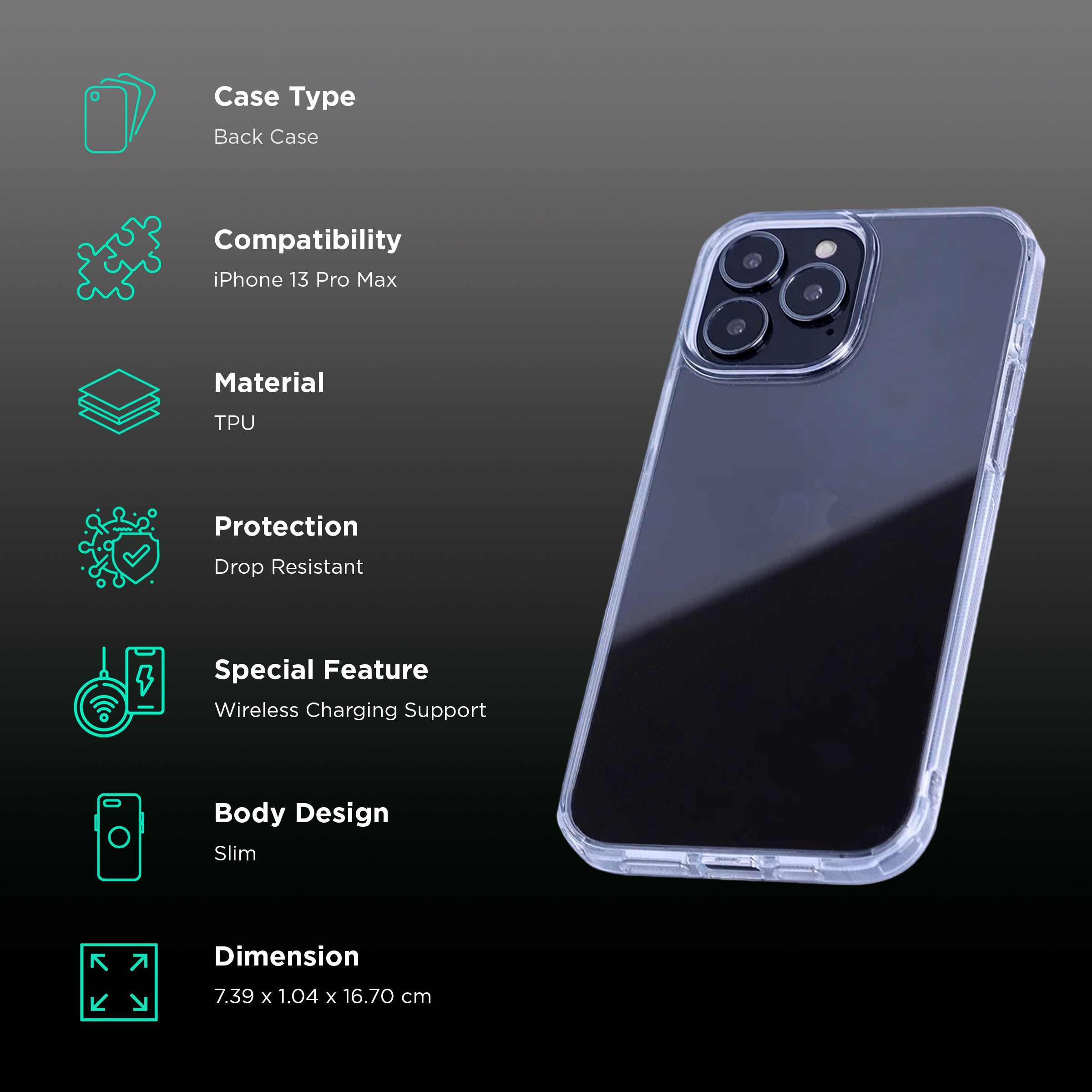 Quix TPU Back Cover for Apple iPhone 13 Pro Max (Wireless Charging Support, Transparent)_2