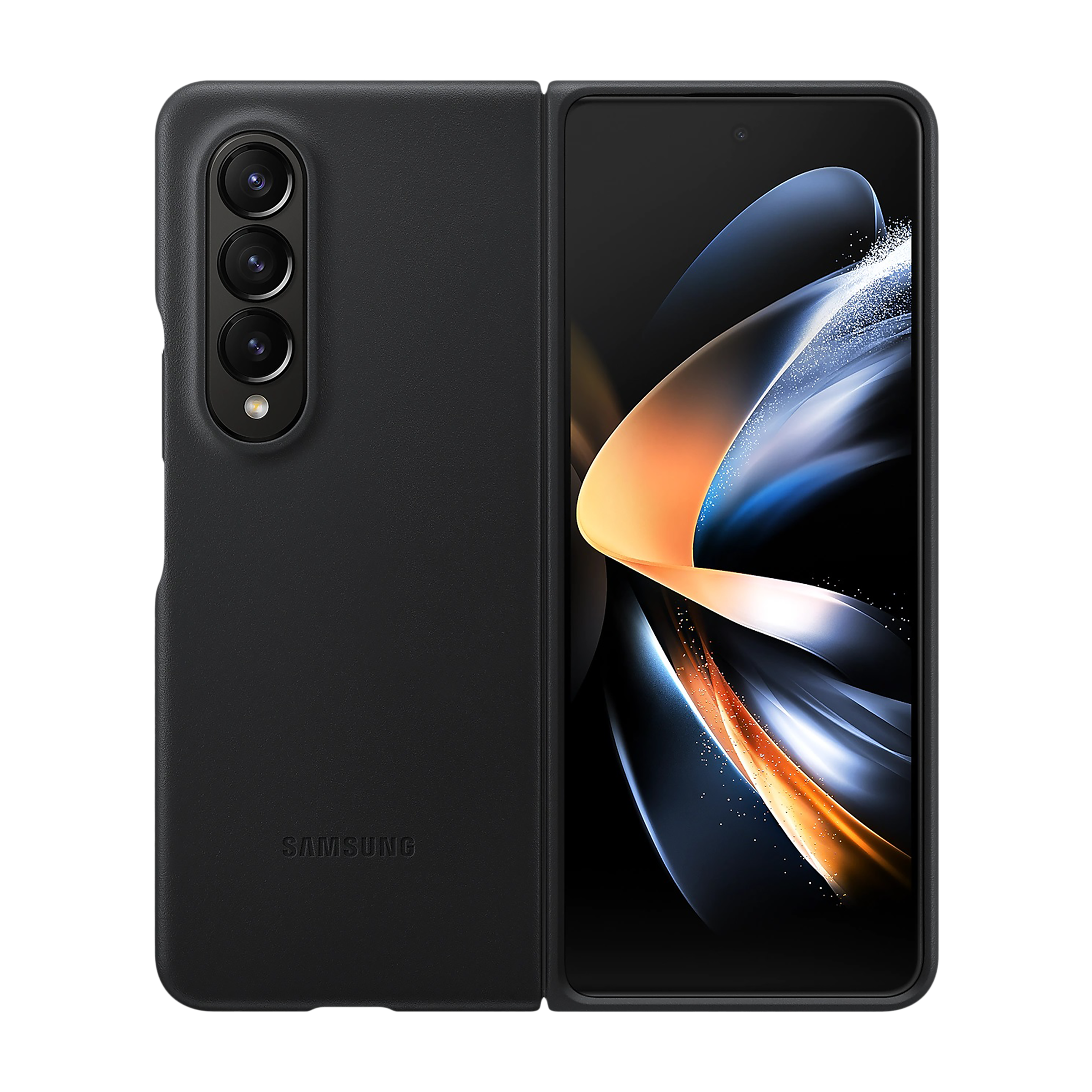 SAMSUNG Calf Leather Back Cover for SAMSUNG Galaxy Z Fold4 (Front to Back Protection, Black)_1