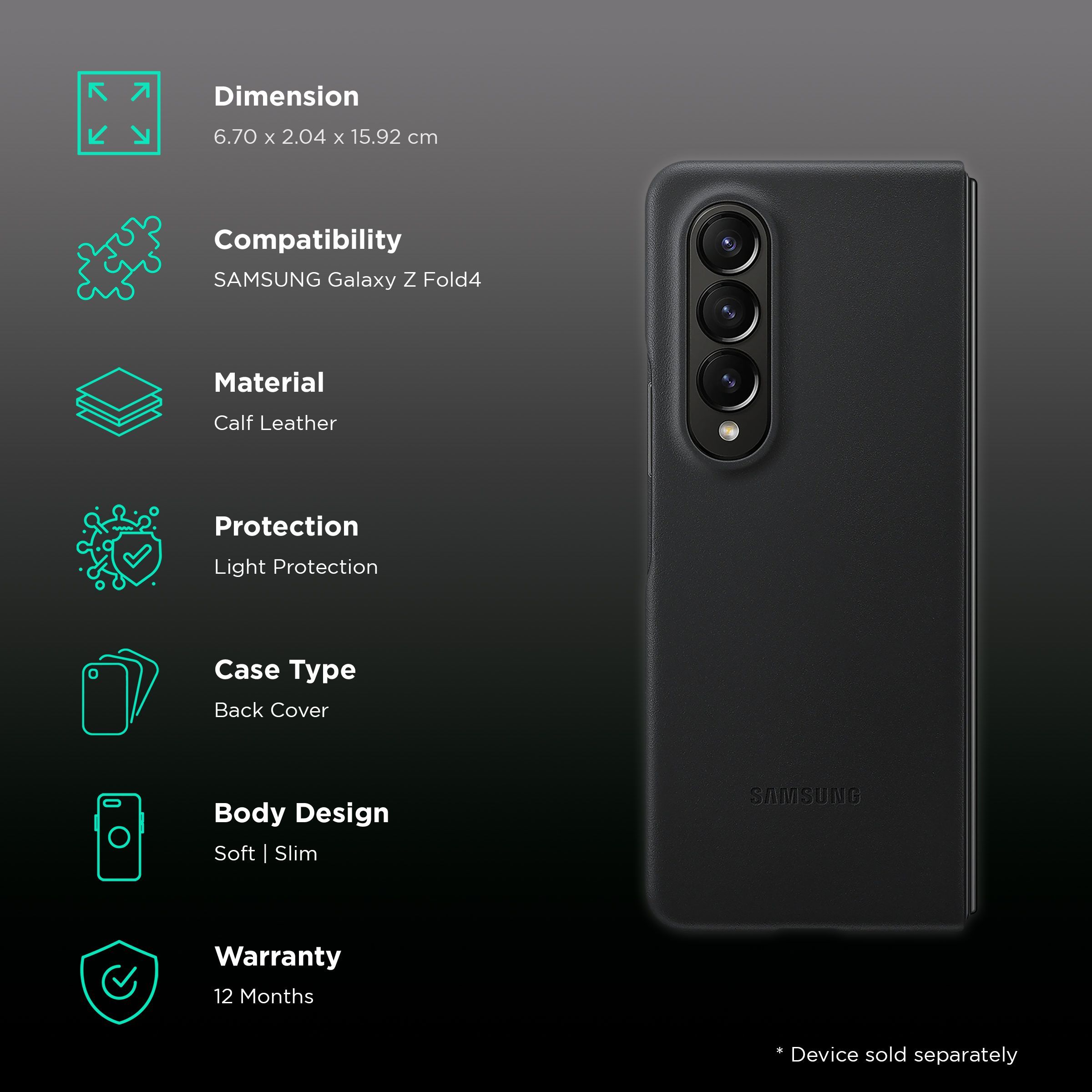 SAMSUNG Calf Leather Back Cover for SAMSUNG Galaxy Z Fold4 (Front to Back Protection, Black)_2