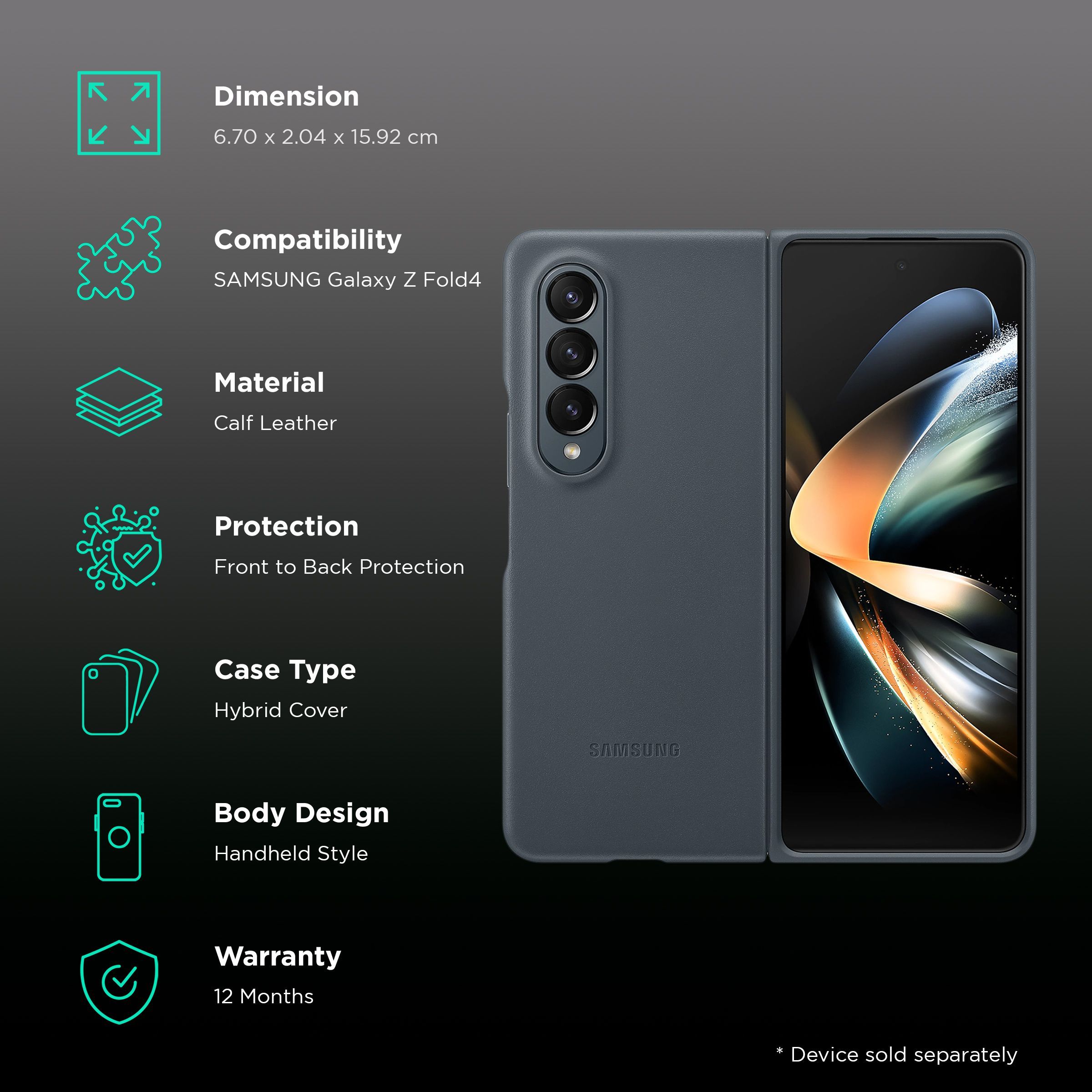 SAMSUNG Soft Calf Leather Hybrid Cover for SAMSUNG Galaxy Z Fold4 (Front to Back Protection, Graygreen)_2