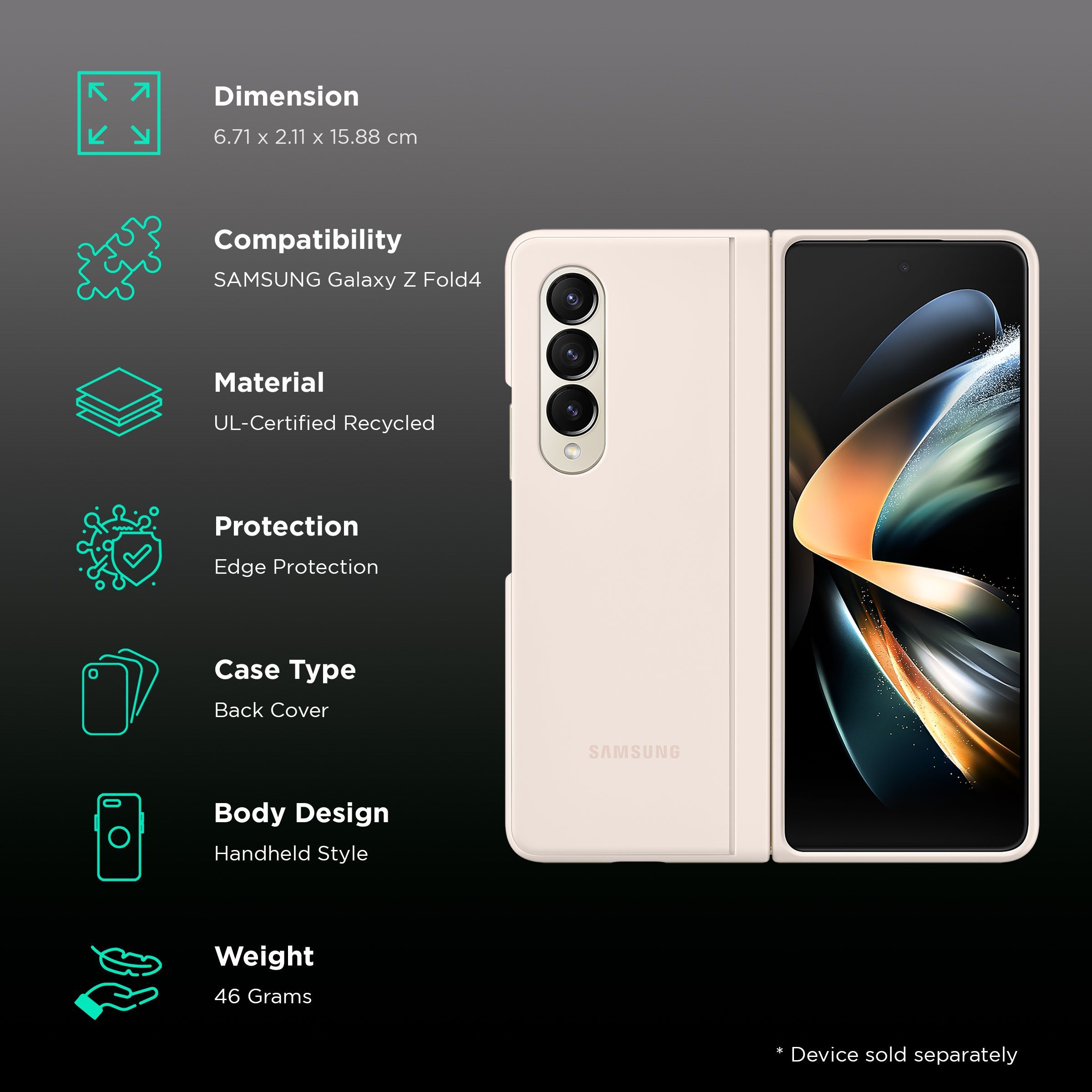 SAMSUNG Slim Soft UL-Certified Recycled Back Cover for SAMSUNG Galaxy Z Fold4 (All Around Edge Protection, Sand) SAMSUNG Slim Soft UL-Certified Recycled Back Cover for SAMSUNG Galaxy Z Fold4 (All Around Edge Protection, Sand)_2