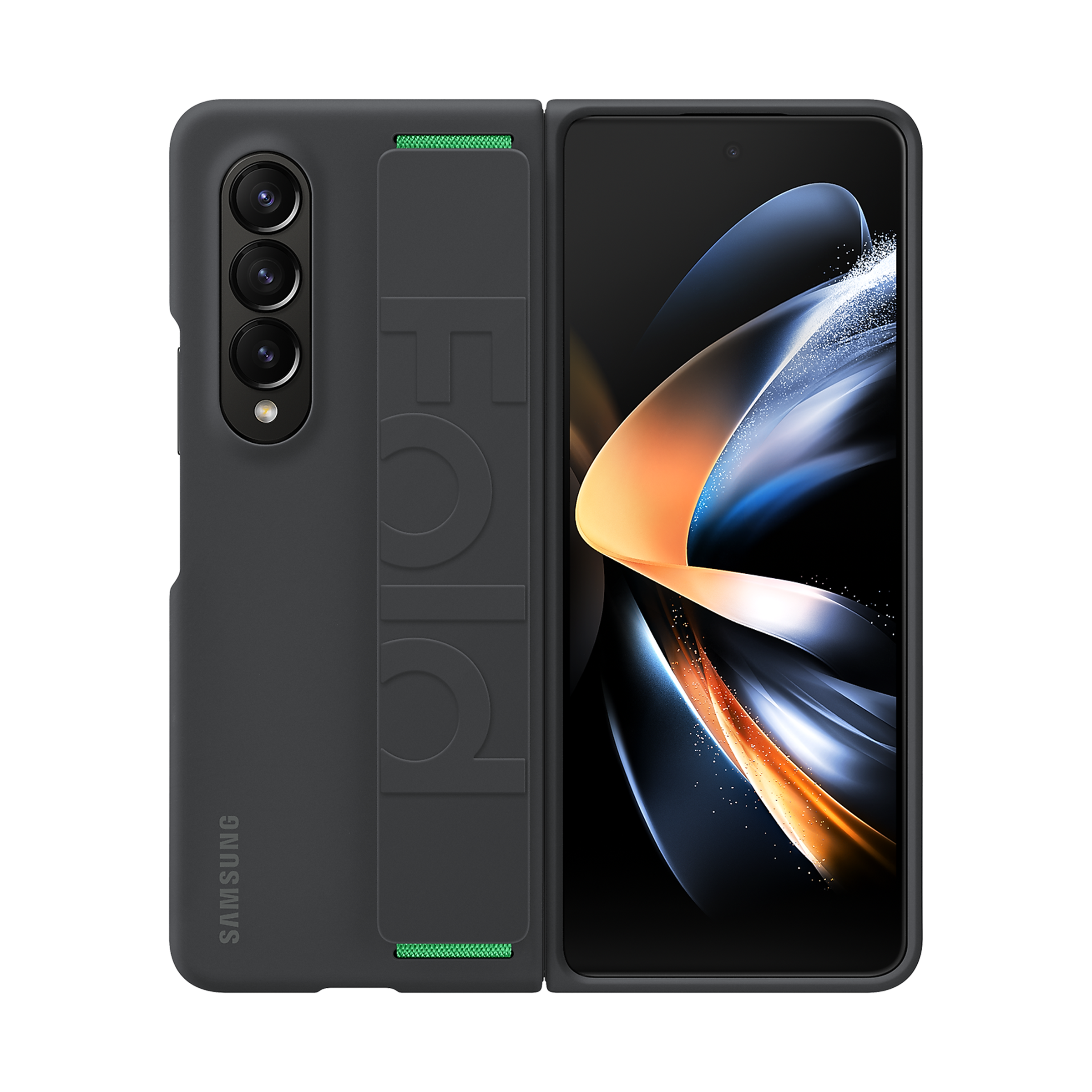 SAMSUNG Silicone Back Cover for SAMSUNG Galaxy Z Fold4 (Carrying with Strap, Black)_1