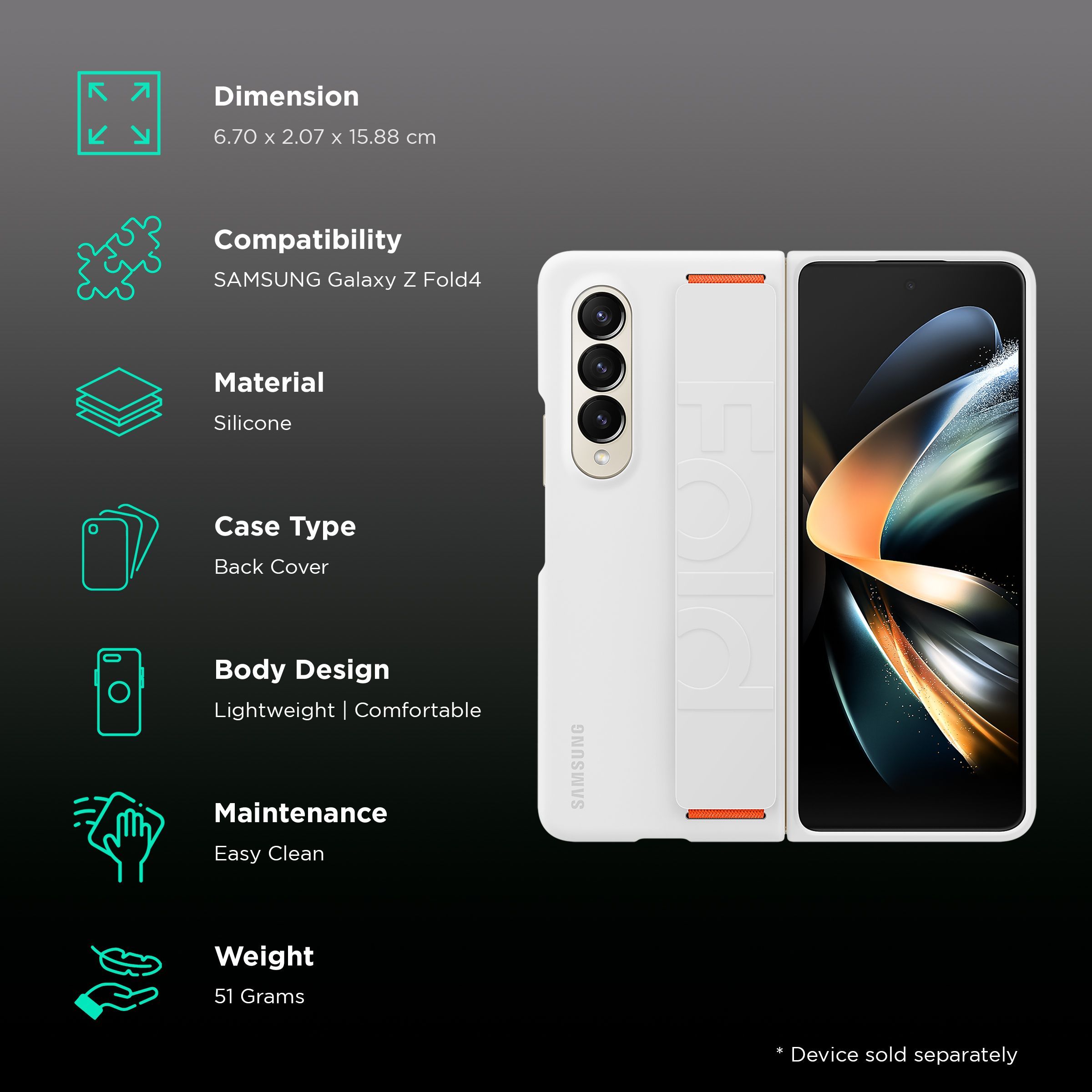 SAMSUNG Silicone Back Cover for SAMSUNG Galaxy Z Fold4 (Smooth Touch, White)_2