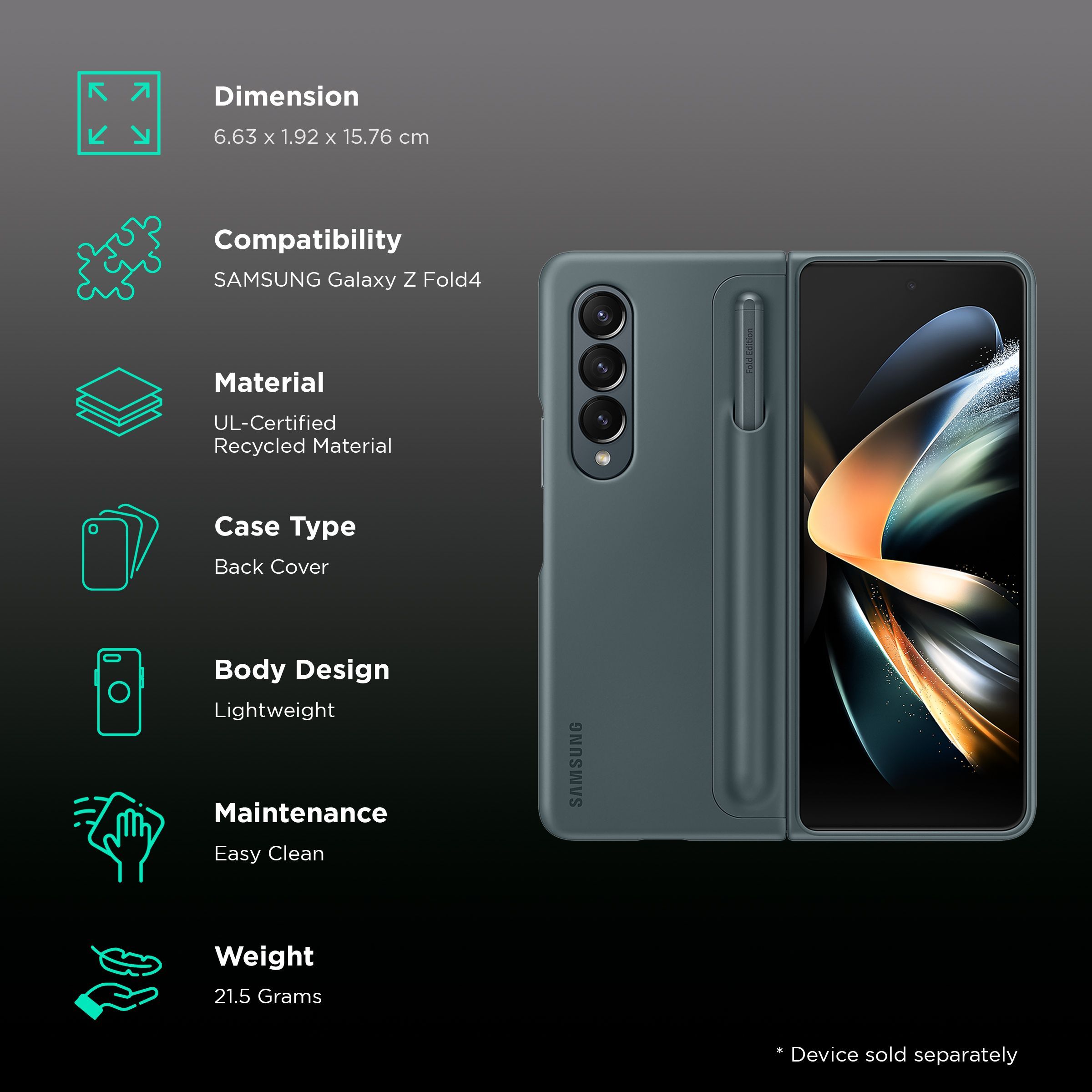 SAMSUNG UL-Certified Recycled Back Cover for SAMSUNG Galaxy Z Fold4 (With S Pen, Graygreen)_2