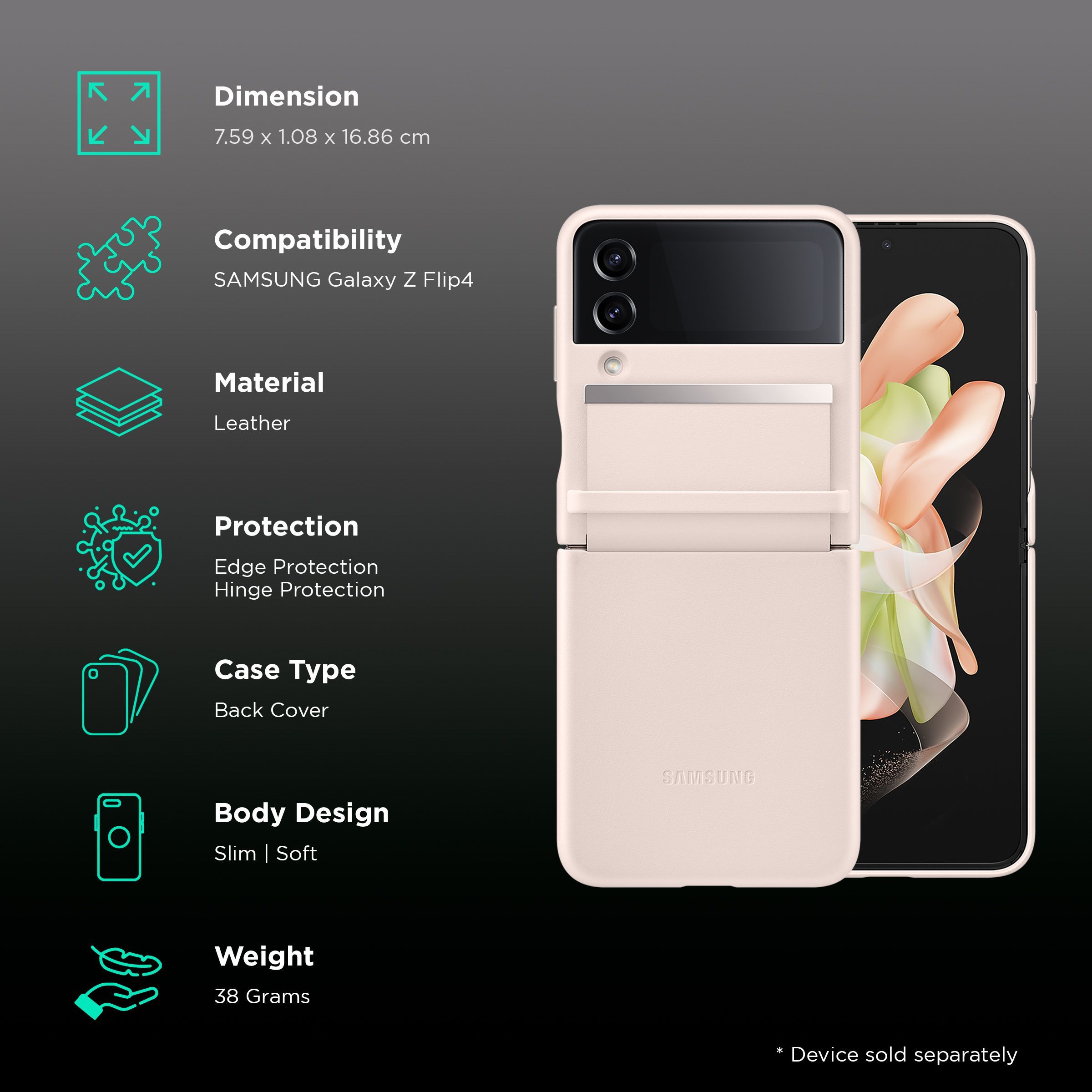 SAMSUNG Flap Soft Leather Back Cover for SAMSUNG Galaxy Z Flip4 (Snug Fit, Peach)_2