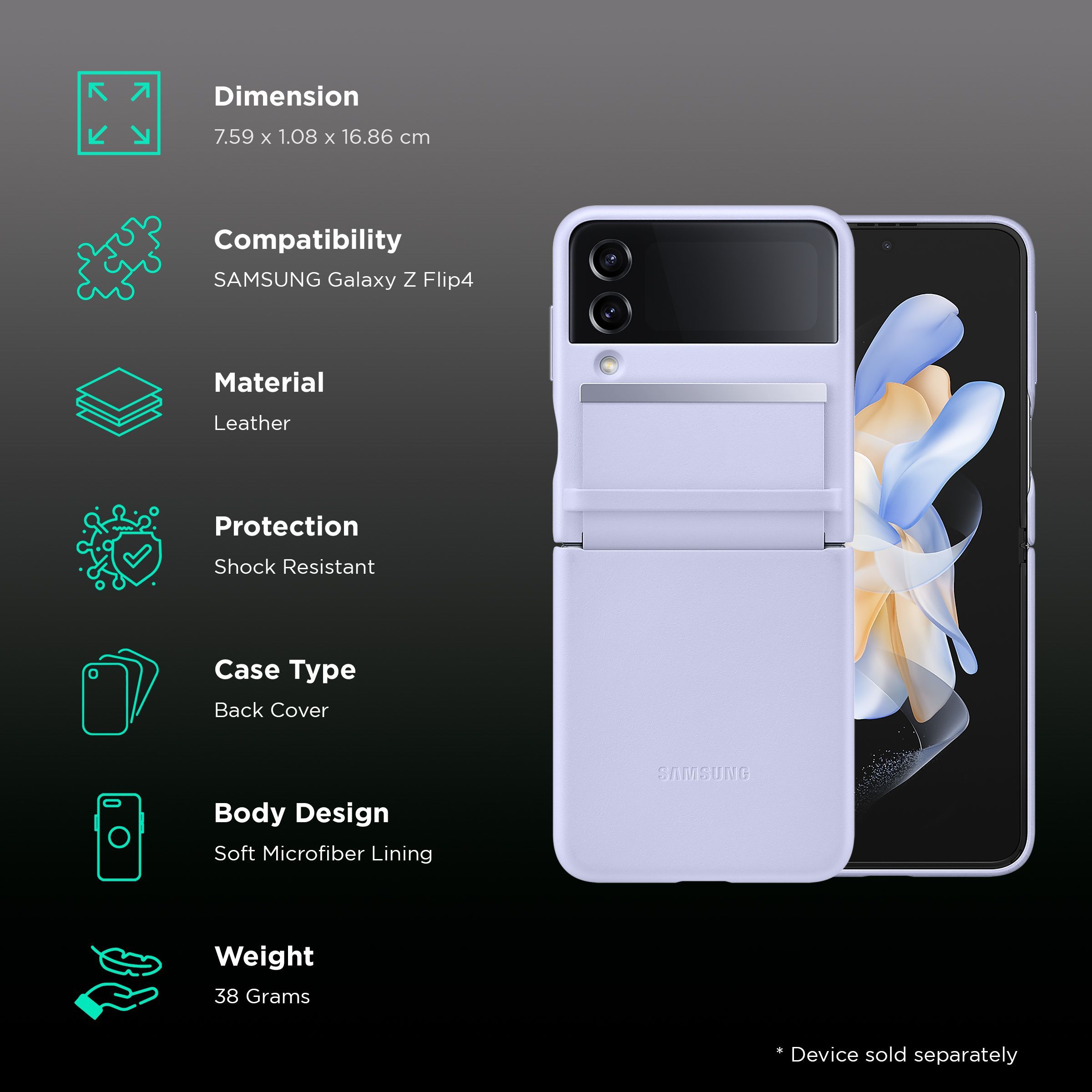 SAMSUNG Soft Leather Back Cover for SAMSUNG Galaxy Z Flip4 (Stylish Hinge Protection, Serene Purple)_2