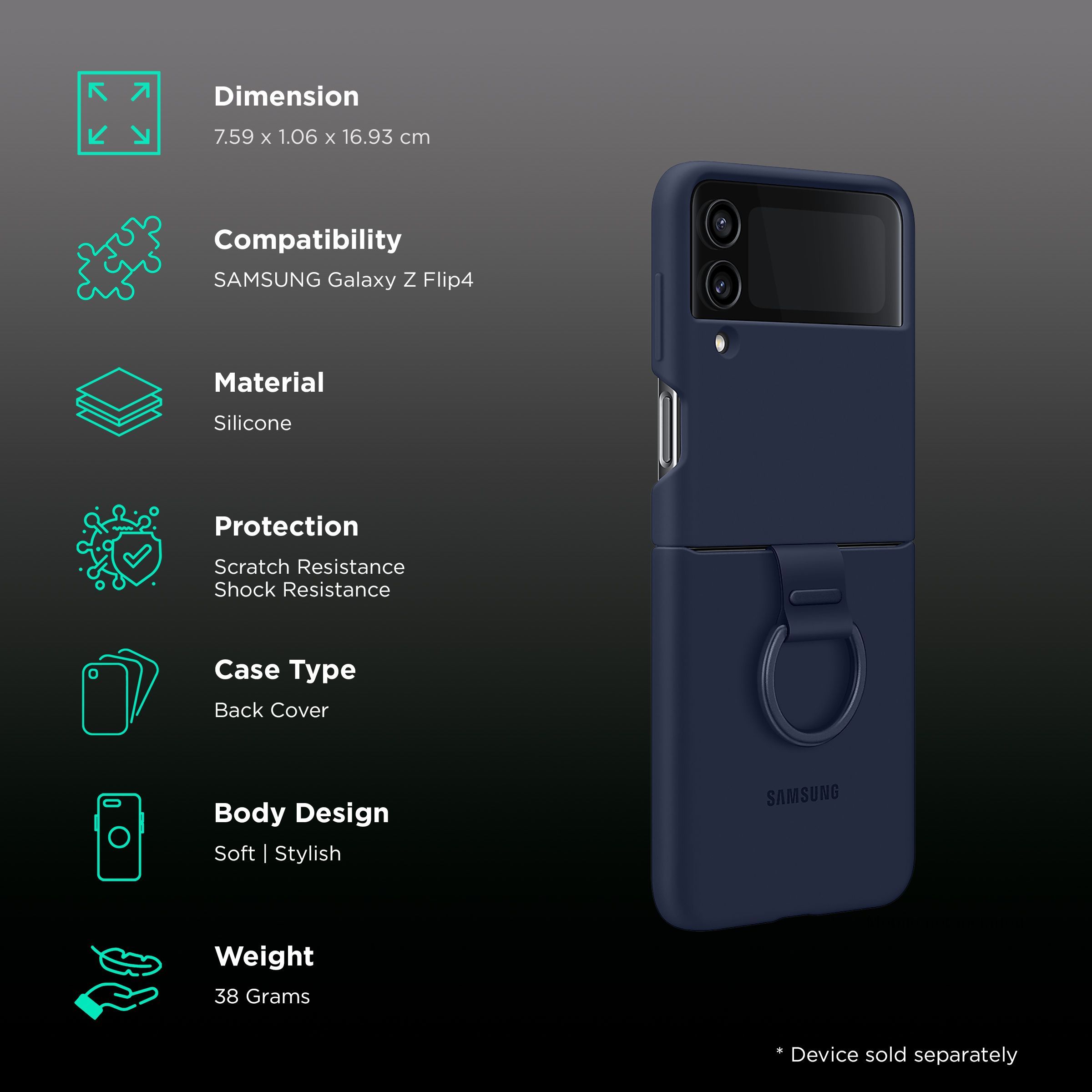 SAMSUNG Soft Silicone Back Cover for SAMSUNG Galaxy Z Flip4 (With Backside Ring, Navy) SAMSUNG Soft Silicone Back Cover for SAMSUNG Galaxy Z Flip4 (With Backside Ring, Navy)_2