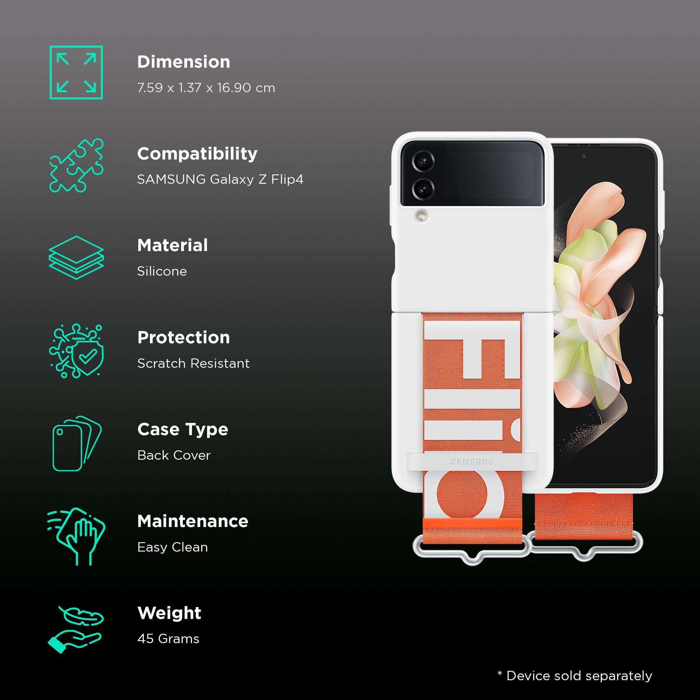 SAMSUNG Soft Silicone Back Cover for SAMSUNG Galaxy Z Flip4 (Carrying with Strap, White)_2