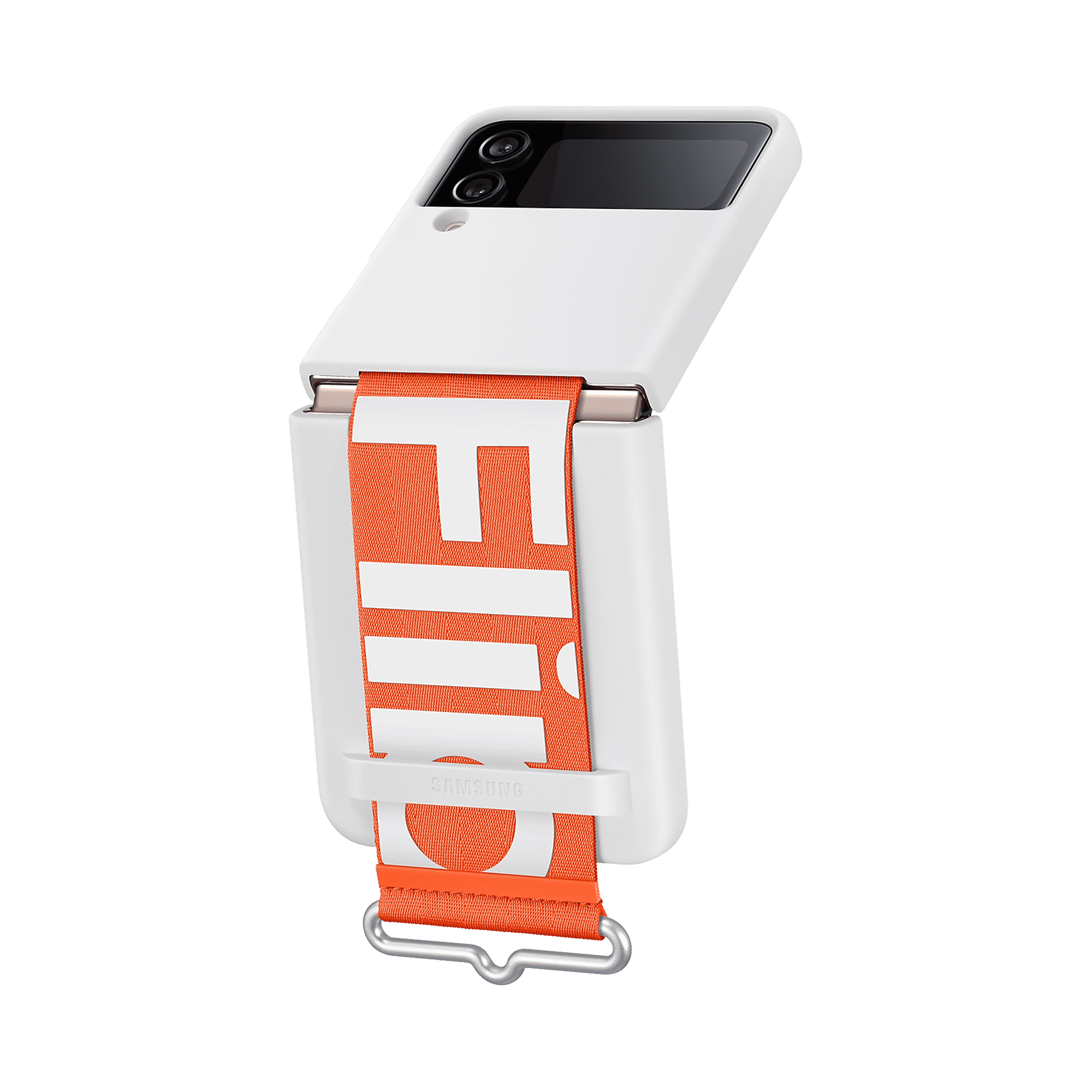 SAMSUNG Soft Silicone Back Cover for SAMSUNG Galaxy Z Flip4 (Carrying with Strap, White)_4