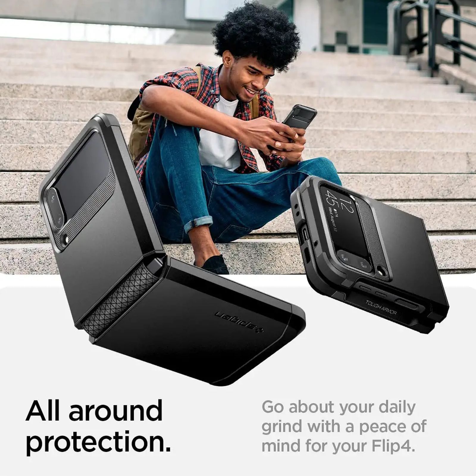 Spigen Tough Armor Polycarbonate & TPU Back Cover for SAMSUNG Galaxy Z Flip4 (Air Cushion Technology, Black)_14