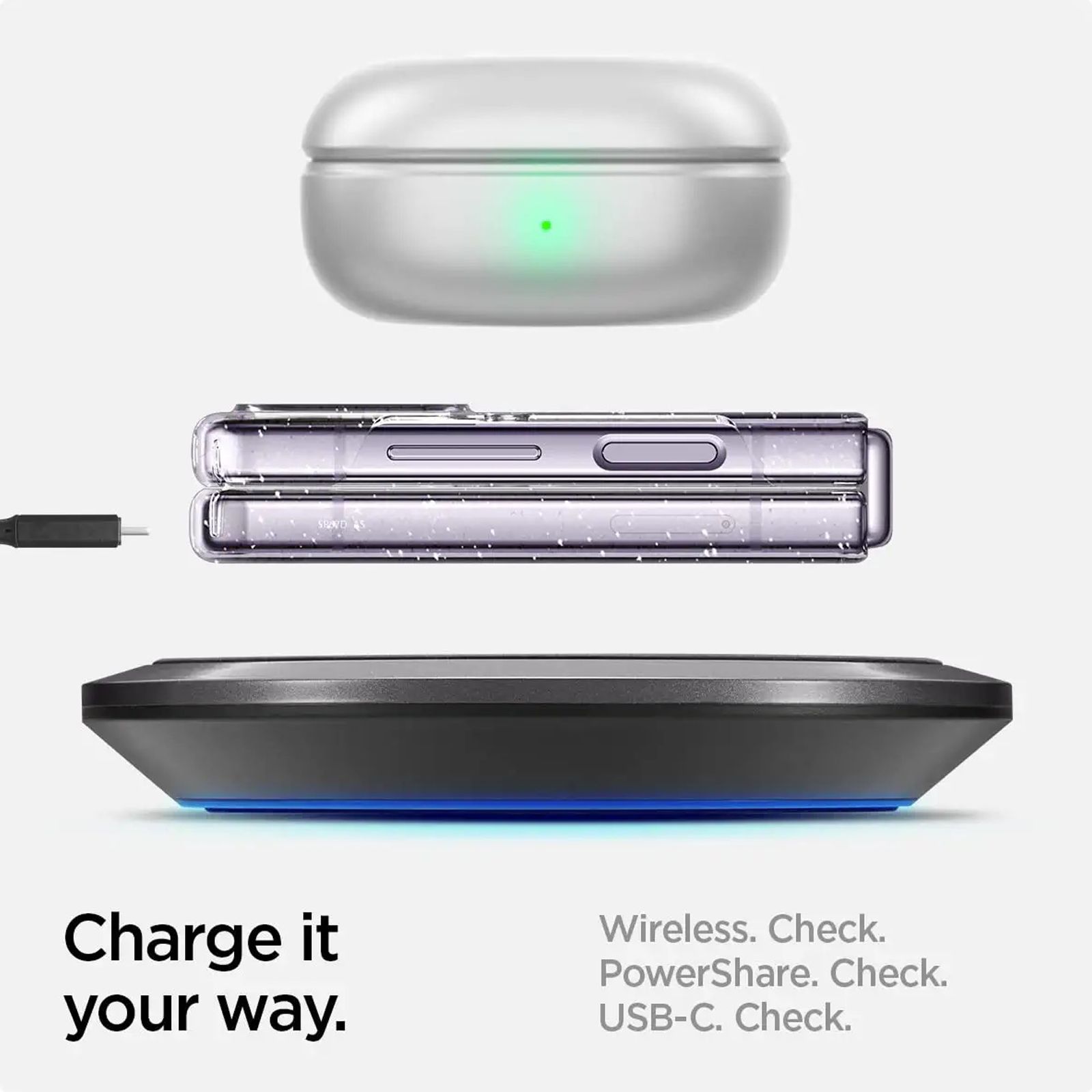 Spigen ?Air Skin Glitter Polycarbonate & Urethane Back Cover for SAMSUNG Galaxy Z Flip4 (Supports Wireless Charging, Crystal Quartz)_7